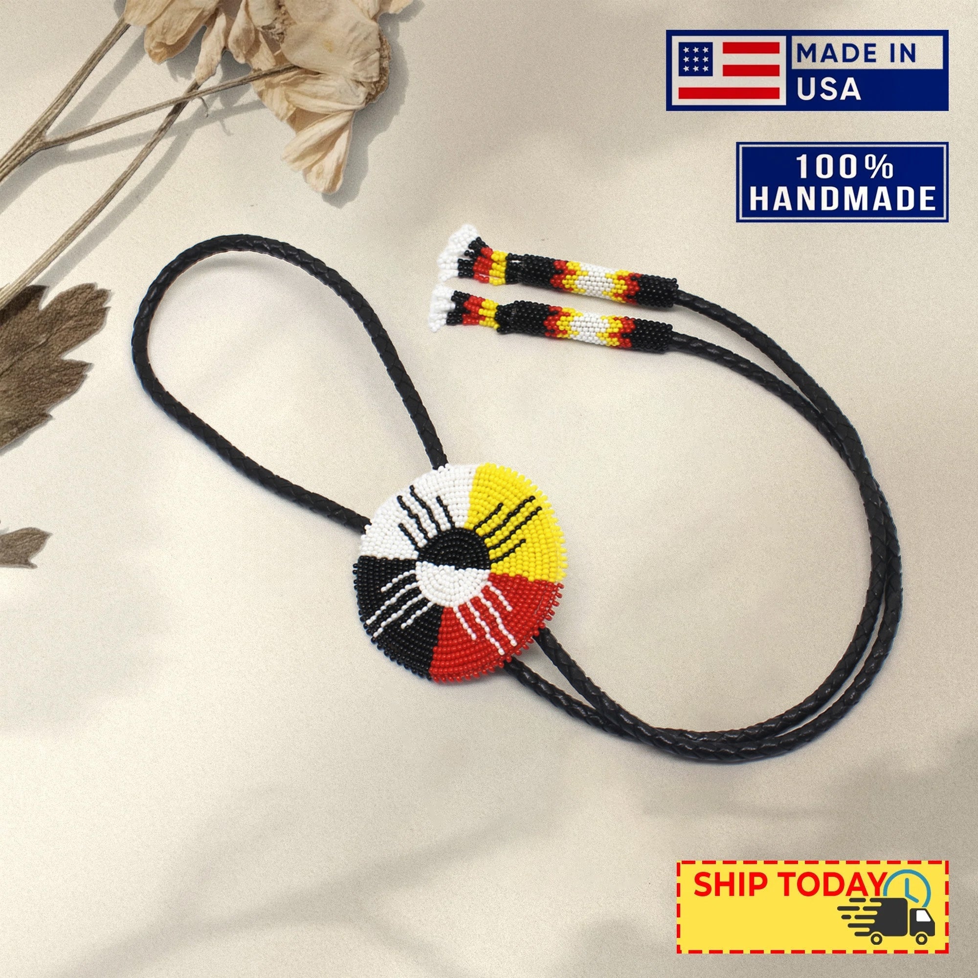 SALE 50% OFF - Handmade Beaded Four Directions Multi-Color Bolo Tie Unisex With Native American Style