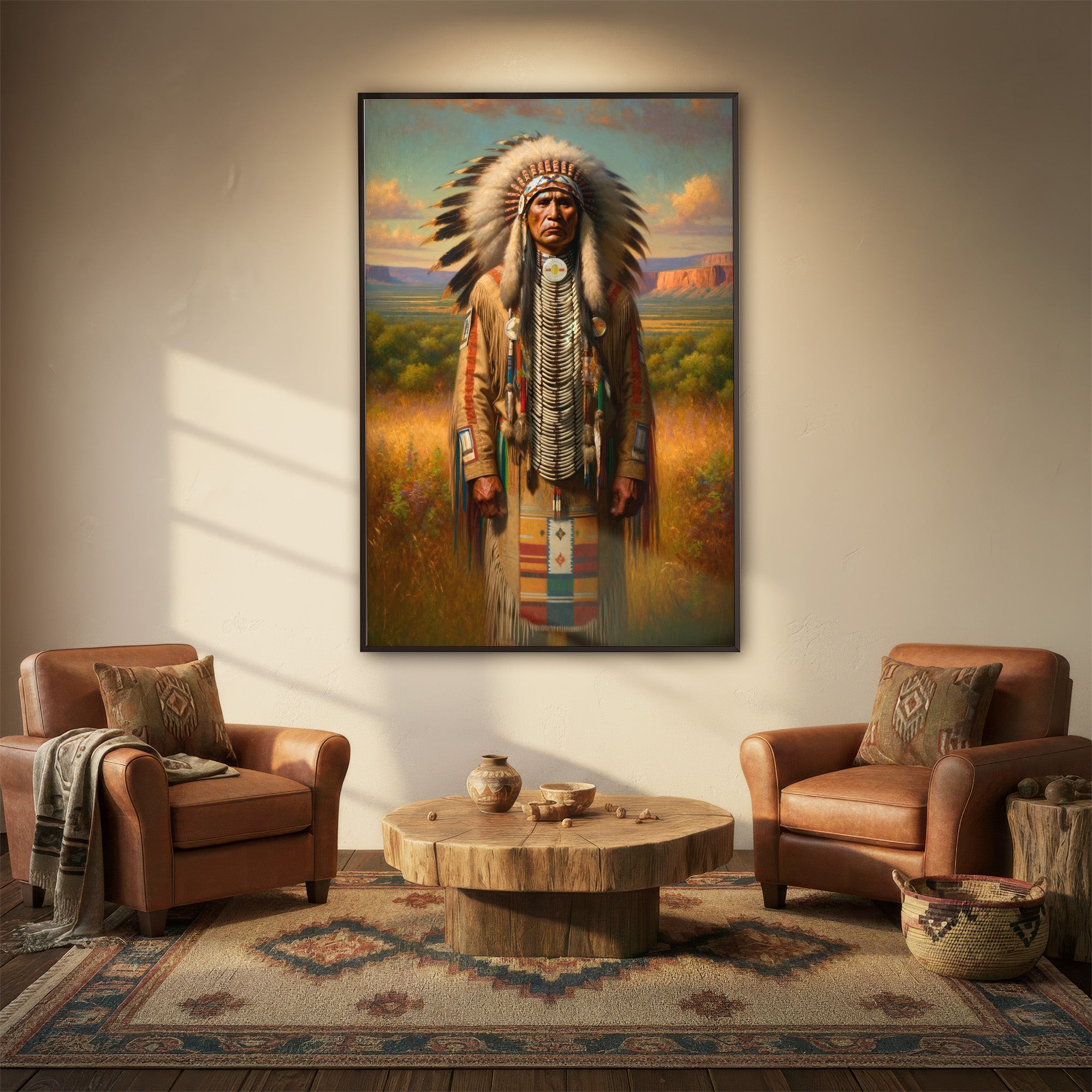Custom Native American Chief Standing Portrait Photo Canvas Art Gift Home Decor