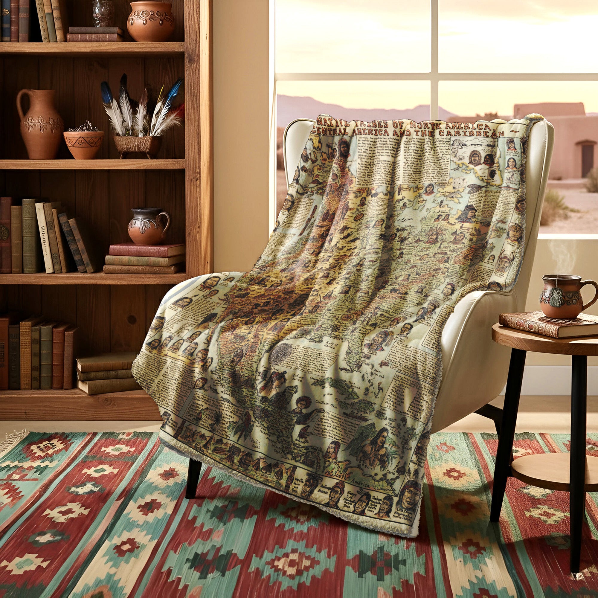 562 Native Tribes of North America Map Fleece Blanket, Native Design Camping Blanket Soft and Warm