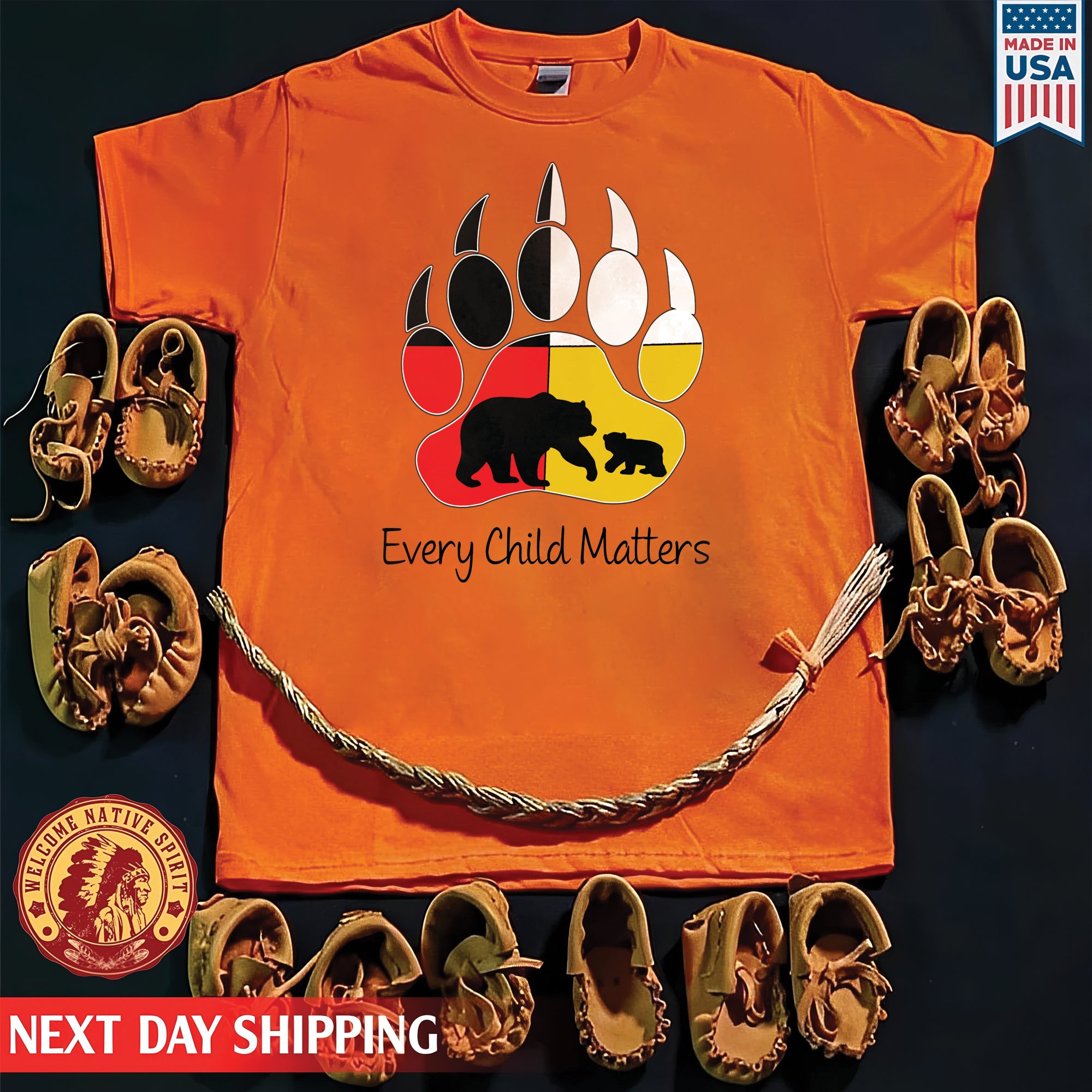 Every Child Matters Guardian Spirit Bear Paw Orange Shirt Day Native American Unisex T-Shirt/Hoodie/Sweatshirt