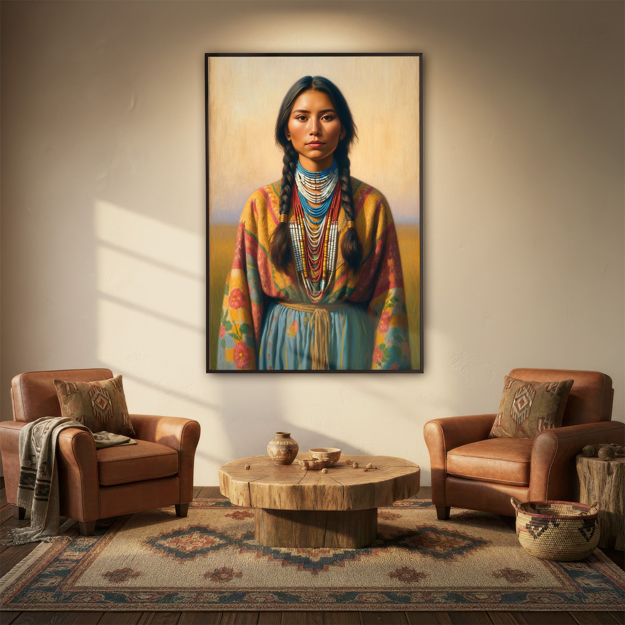 Custom Native American Women Standing Photo Canvas Art Gift Home Decor