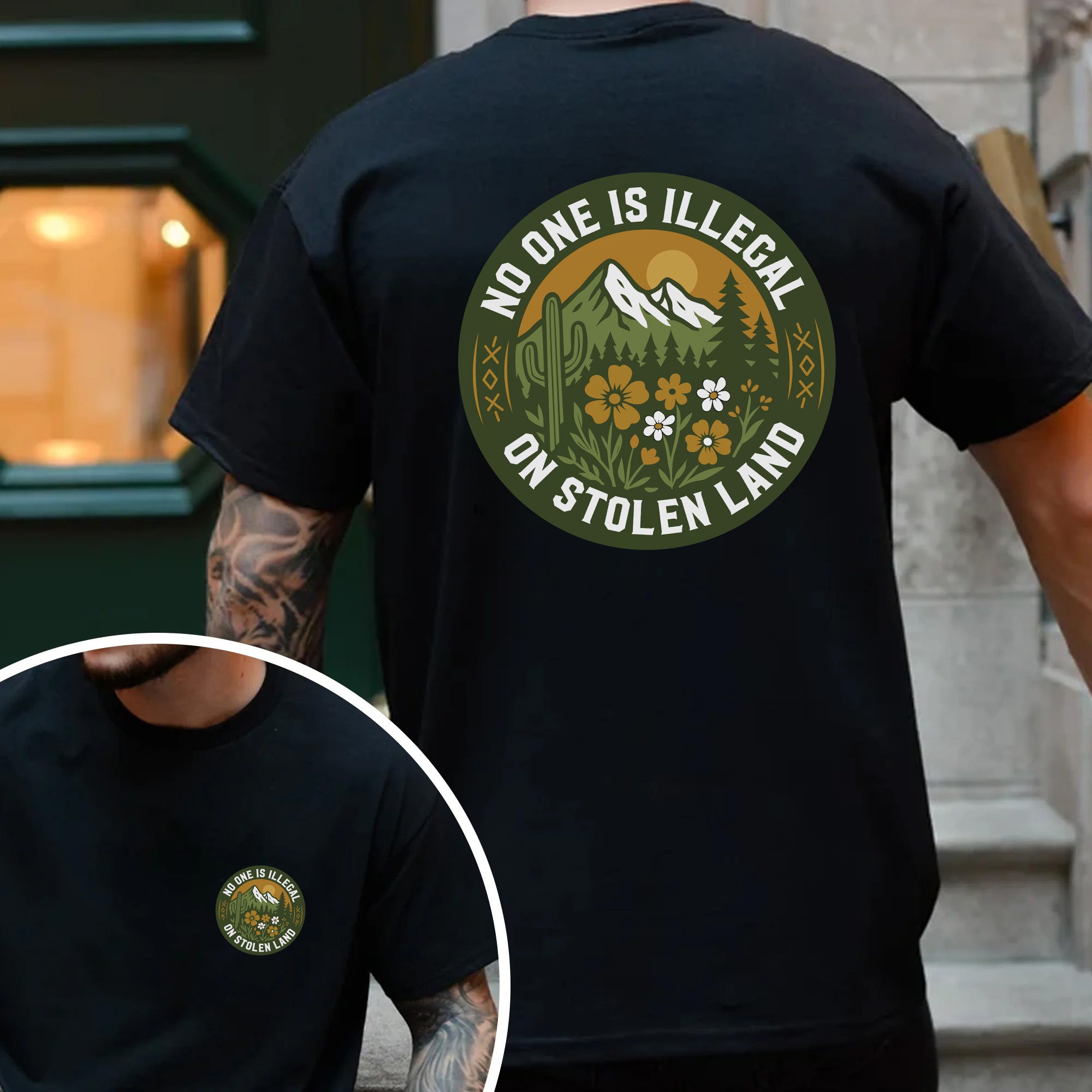 No One Is Illegal On Stolen Land - Unisex T-Shirt/T-Shirt V-Neck/Hoodie/Sweatshirt - Two Sides N62