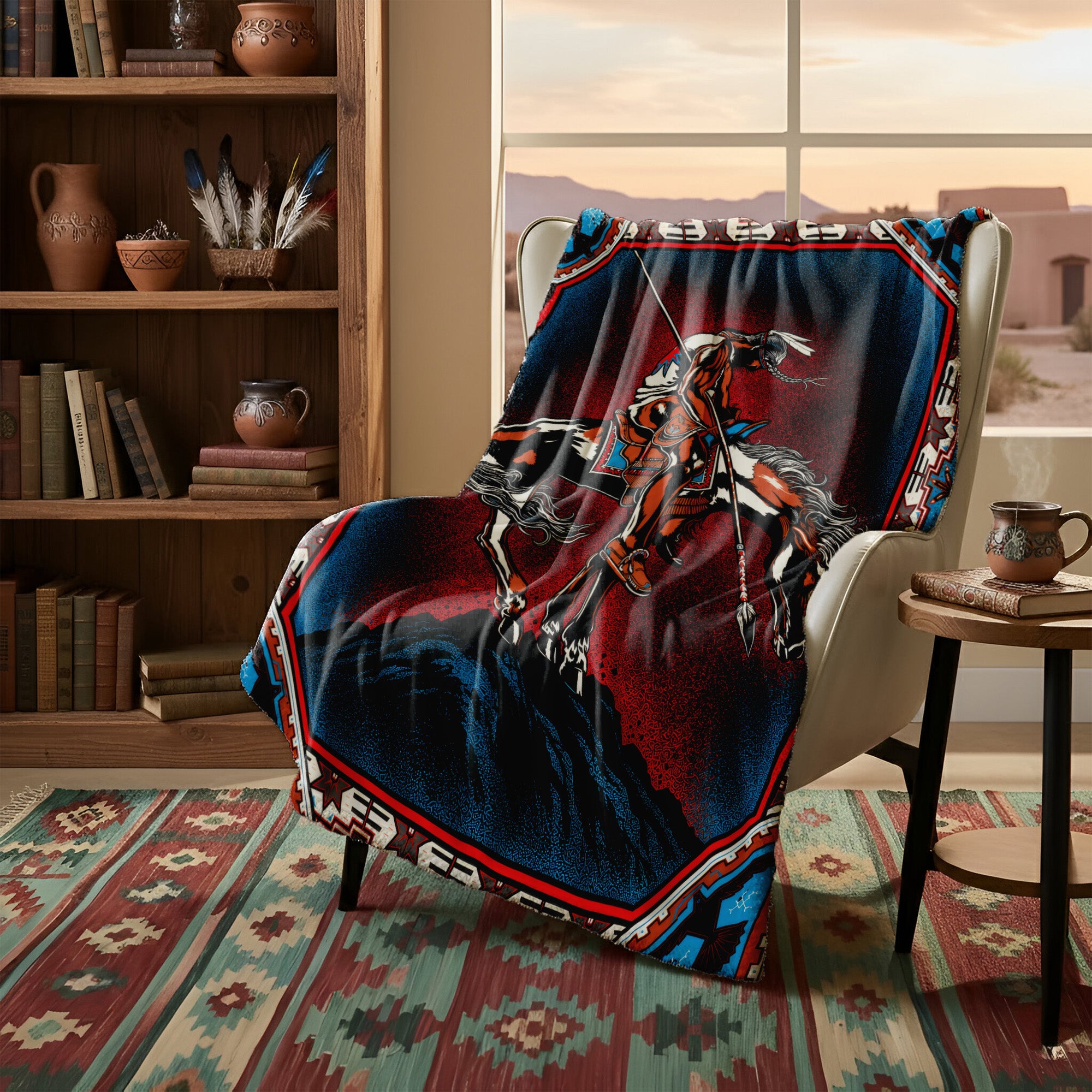 Native Warrior Horse Art Soft And Warm Premium Fleece Blanket