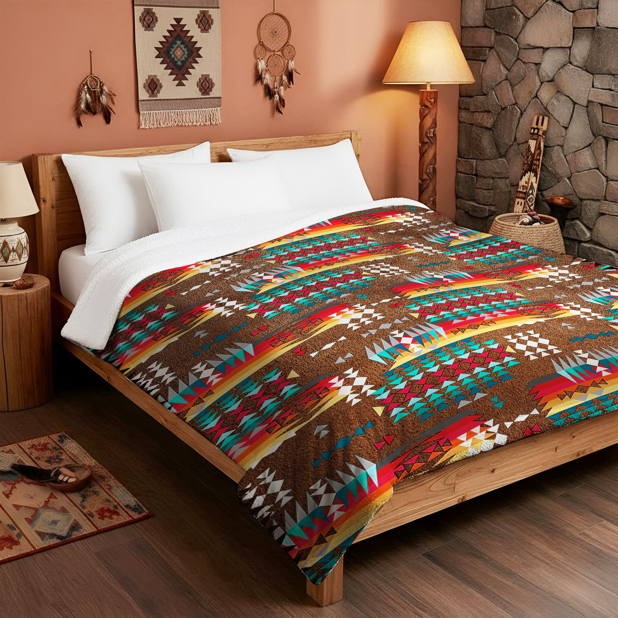 Native American Style Brown Pattern Soft And Warm Premium Fleece Blanket