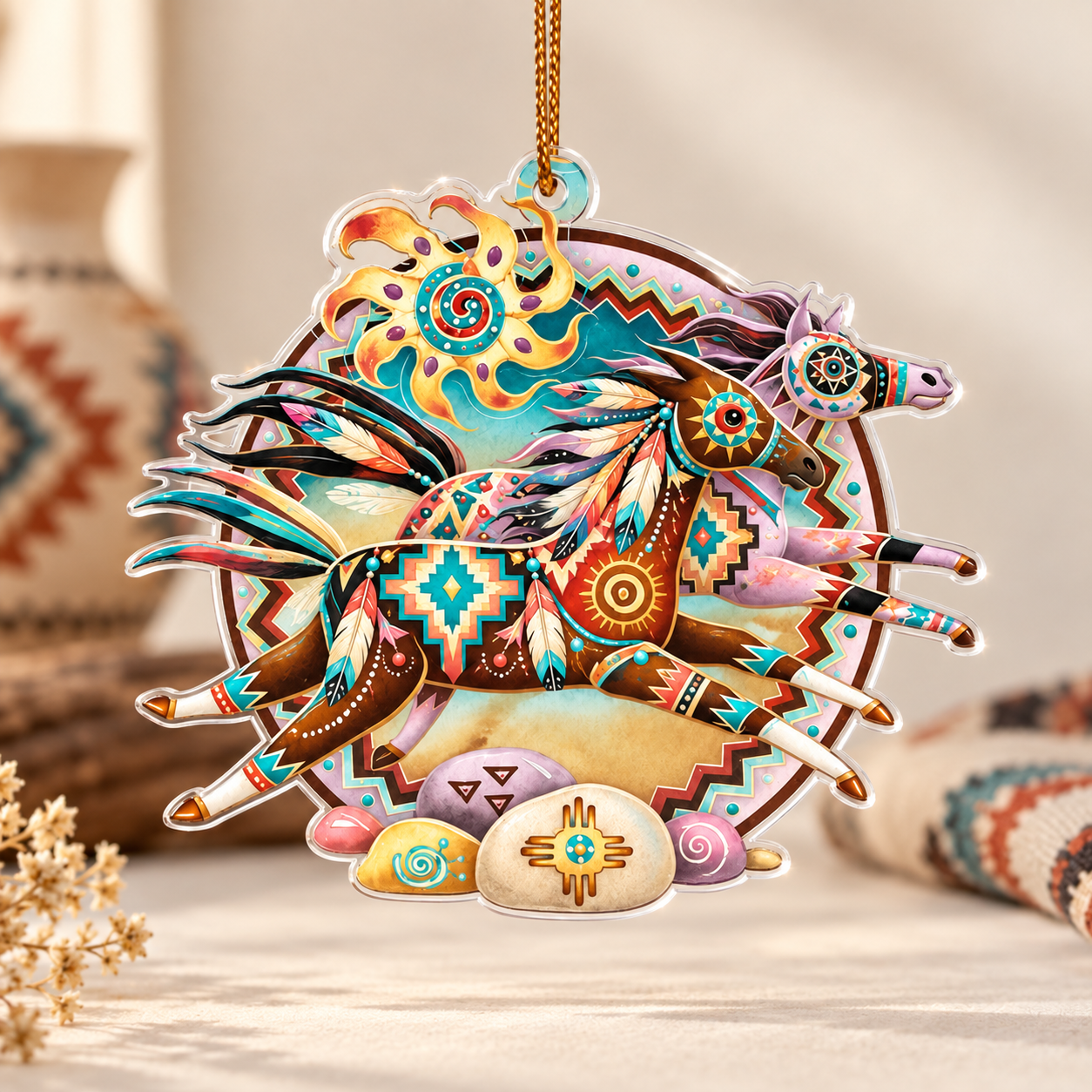 Native Tribal Spirit Horse Acrylic Ornament - Unique Gift Decor Flat Acrylic