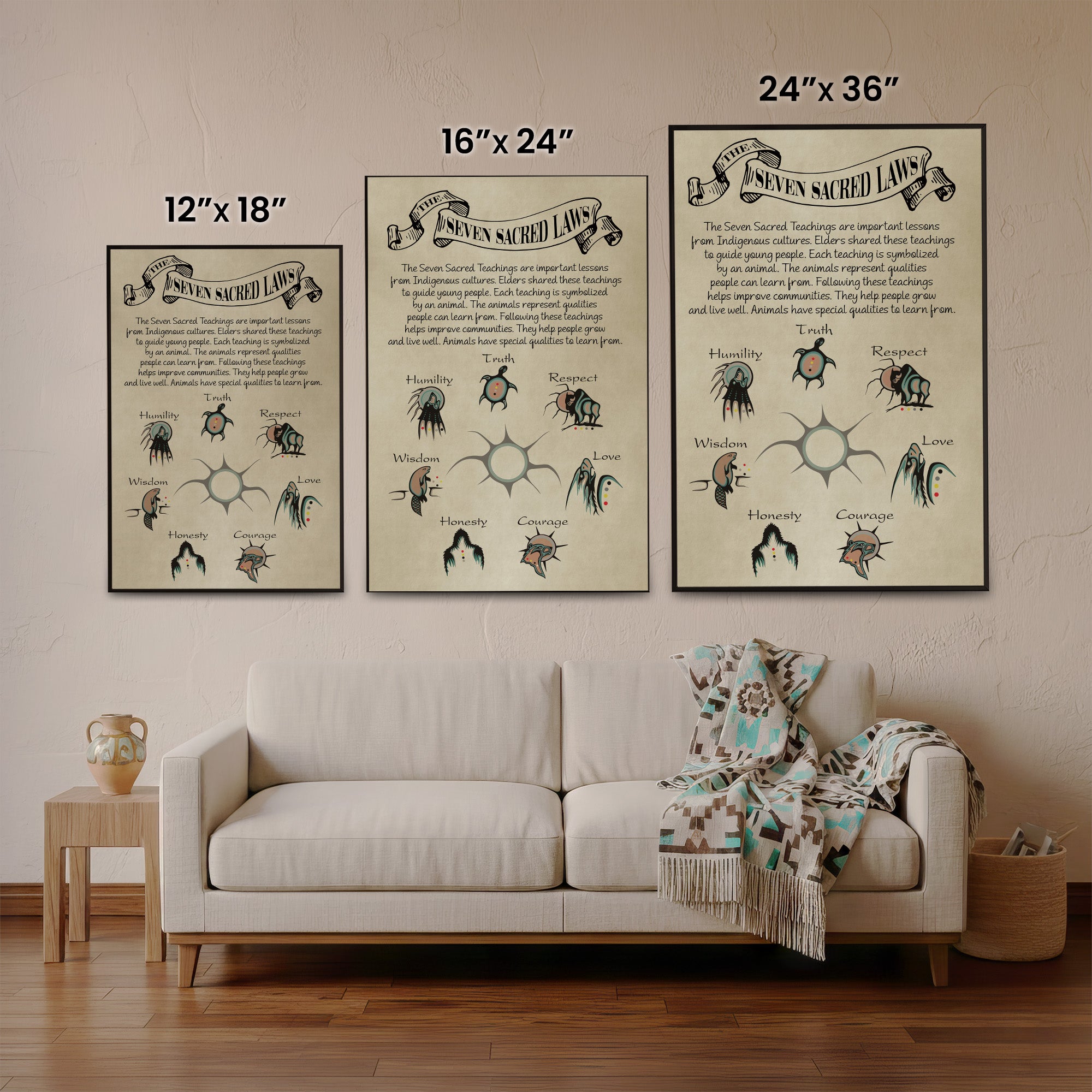 Native American Seven Sacred Laws Poster – Indigenous Artwork Poster/ Canvas