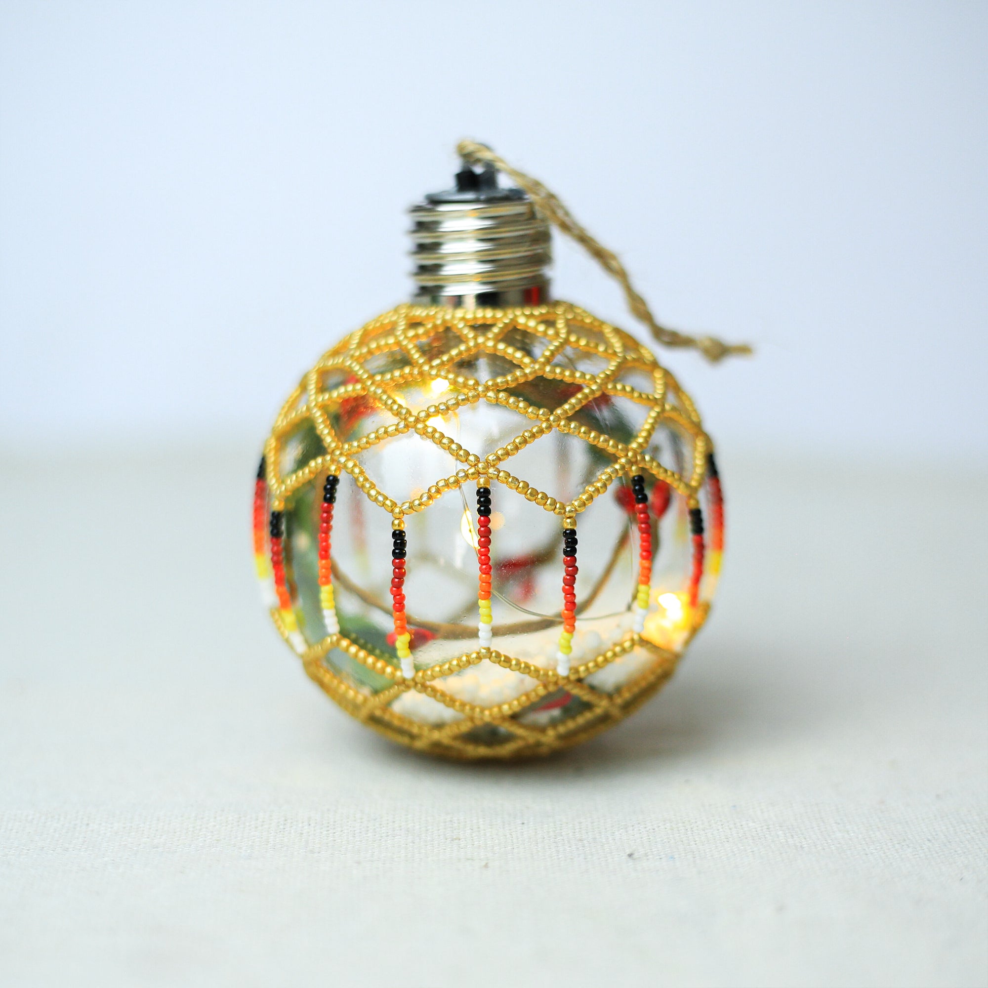 Gold Sparkly Handmade Beaded Ornament with Luminous Lights Premium
