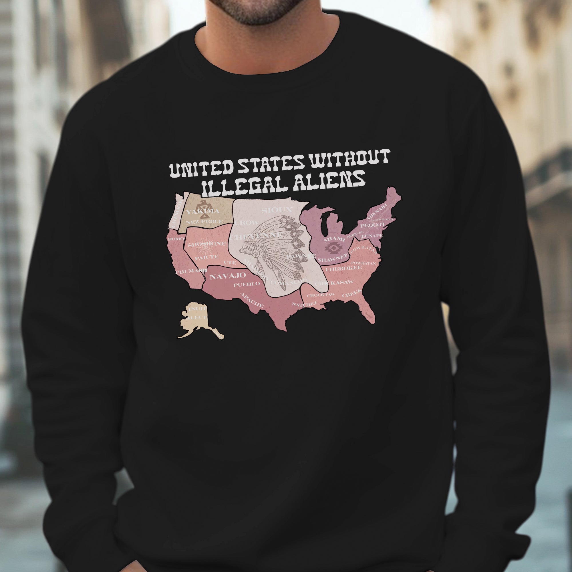 United States Without Illegal Aliens - Unisex T-Shirt/T-Shirt V-Neck/Hoodie/Sweatshirt - NO ONE IS ILLEGAL ON STOLEN LAND