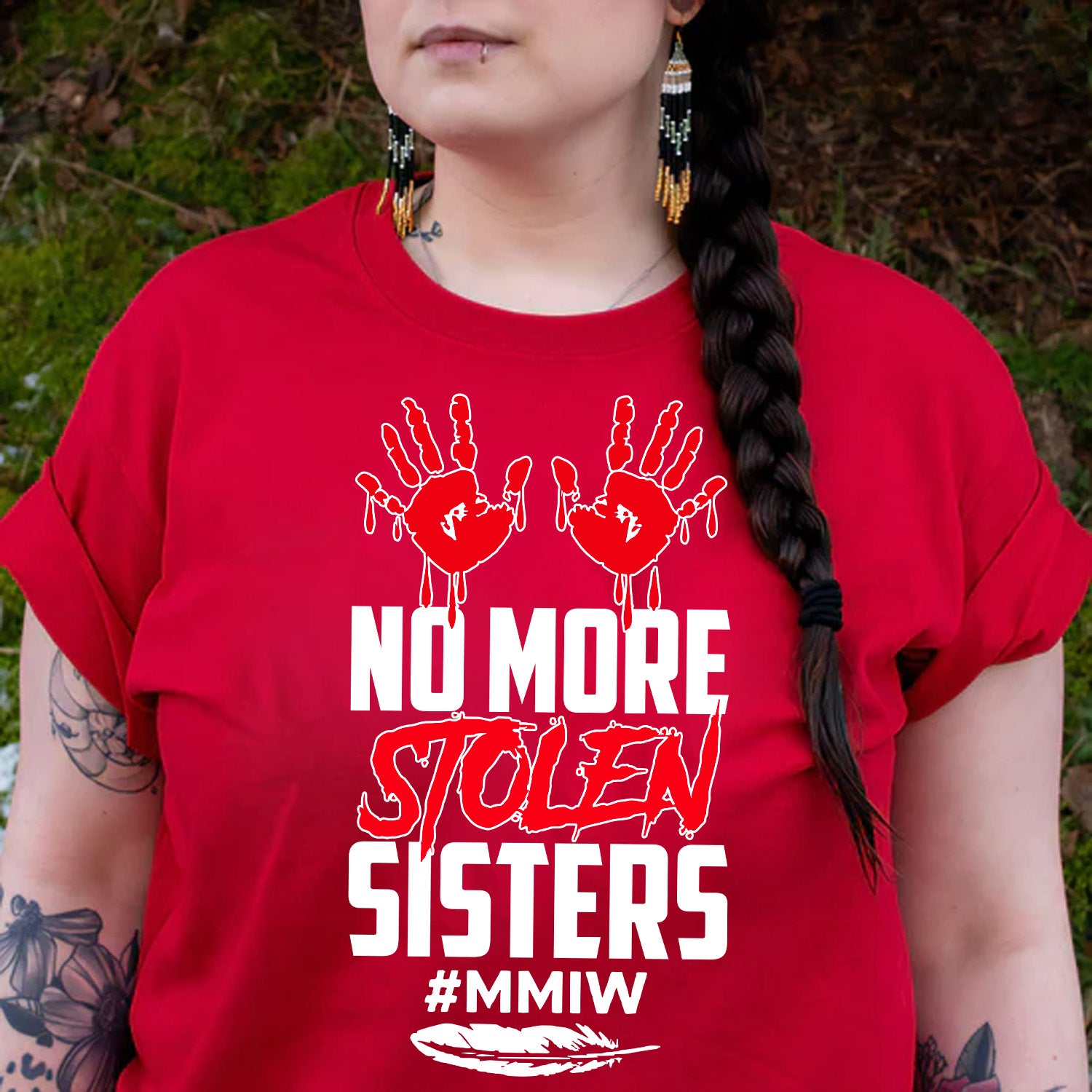 No More Stolen Sisters - MMIW Unisex T-Shirt/T-Shirt V-Neck/Hoodie/Sweatshirt One Side