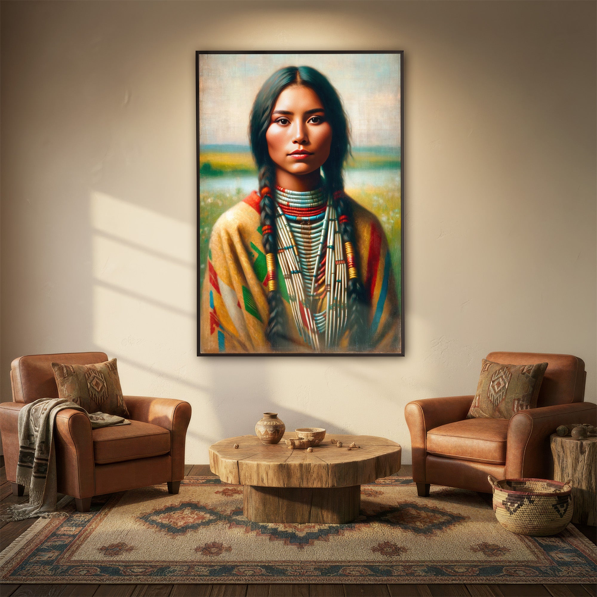 Custom Native American Women Portrait Photo Canvas Art Gift Home Decor
