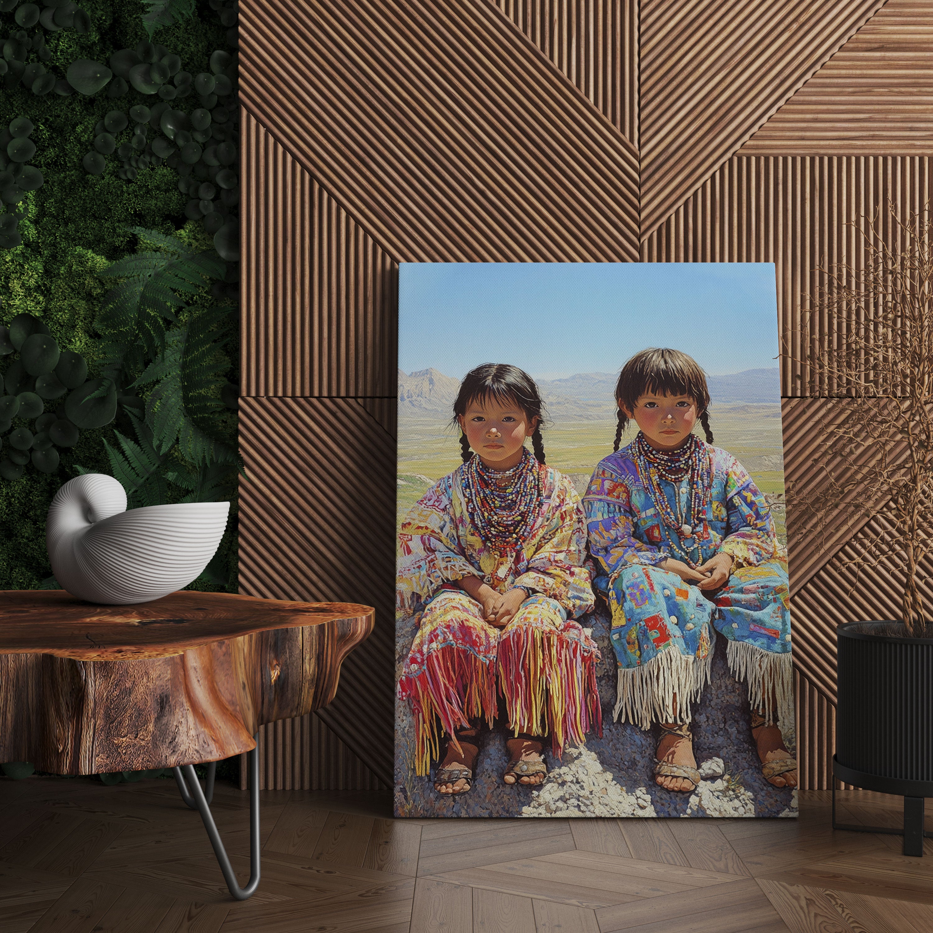 Custom Native American Children Portrait Photo Canvas Art Gift Home Decor