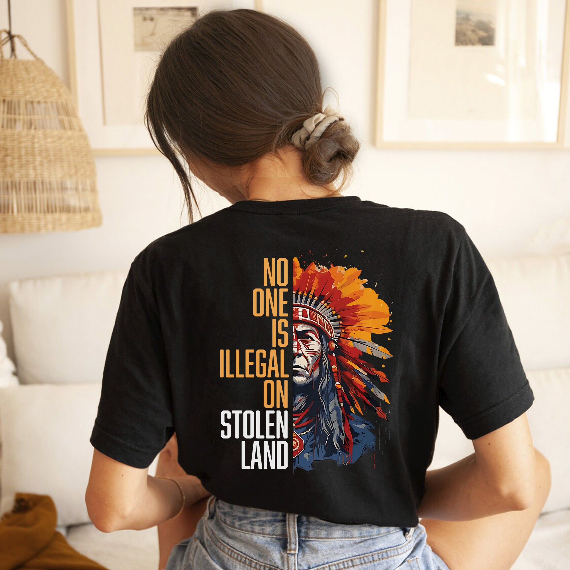 No One Is Illegal On Stolen Land Style 15 - Unisex Back T-shirt/T-shirt V-Neck/Hoodie/Sweatshirt
