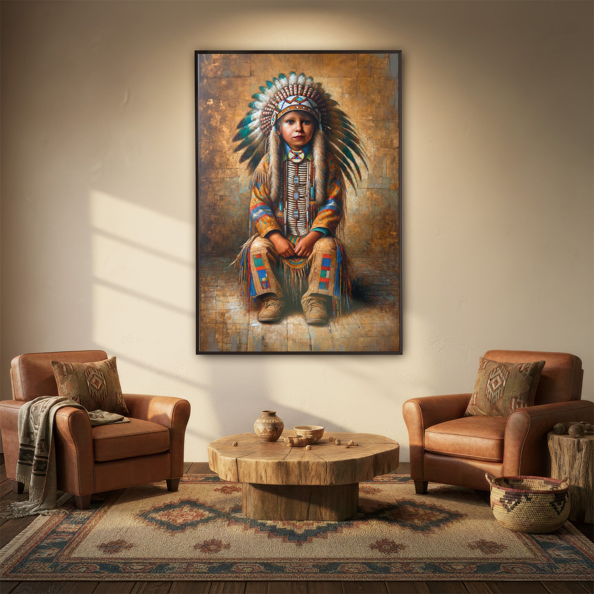 Custom Native American Child Photo Canvas Art Gift Home Decor