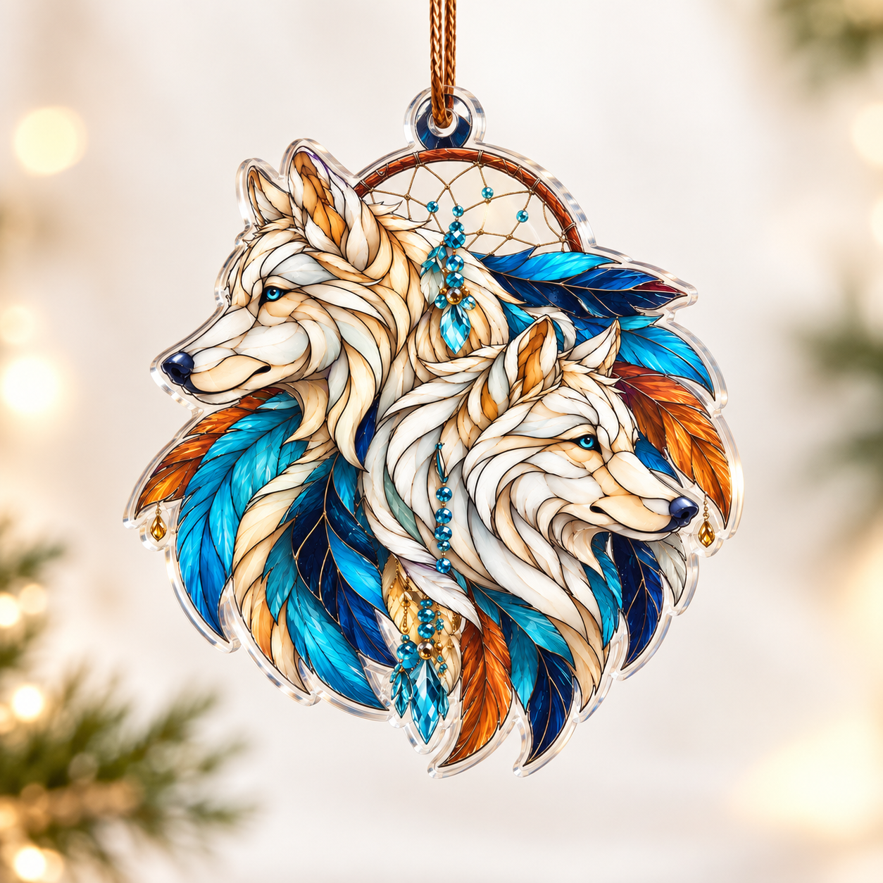 Native Wolf Spirit Dreamcatcher Acrylic Ornament - Unique Gift Decor Flat Acrylic
