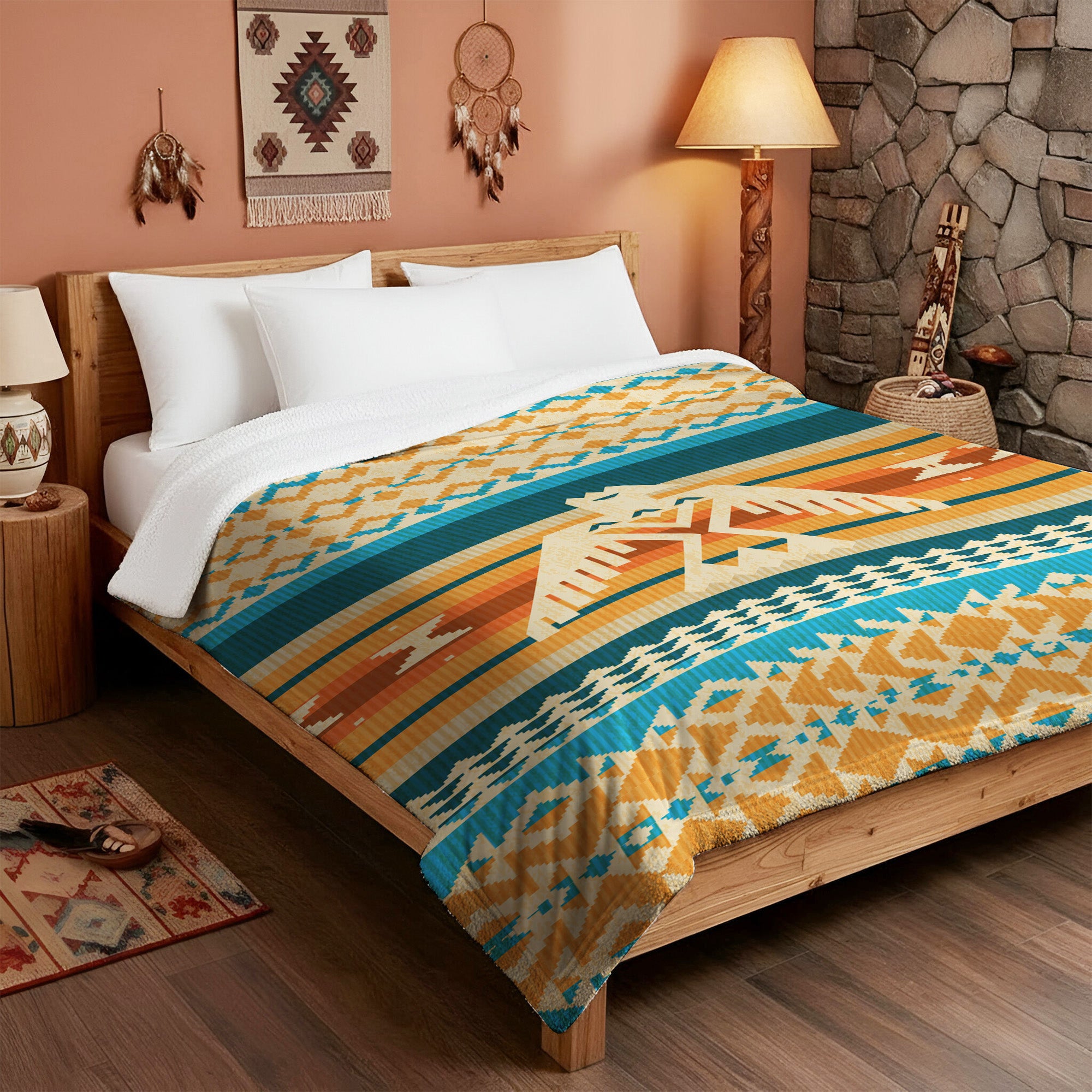 Native American Style Colorful Border Pattern Soft And Warm Fleece Blanket