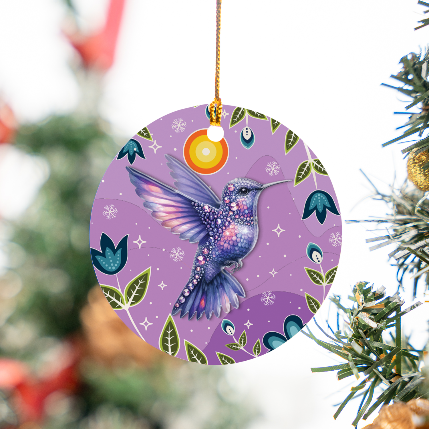 Hummingbird Spirit Blessings Ceramic & Acrylic Round Ornament Native-Inspired Holiday Decor