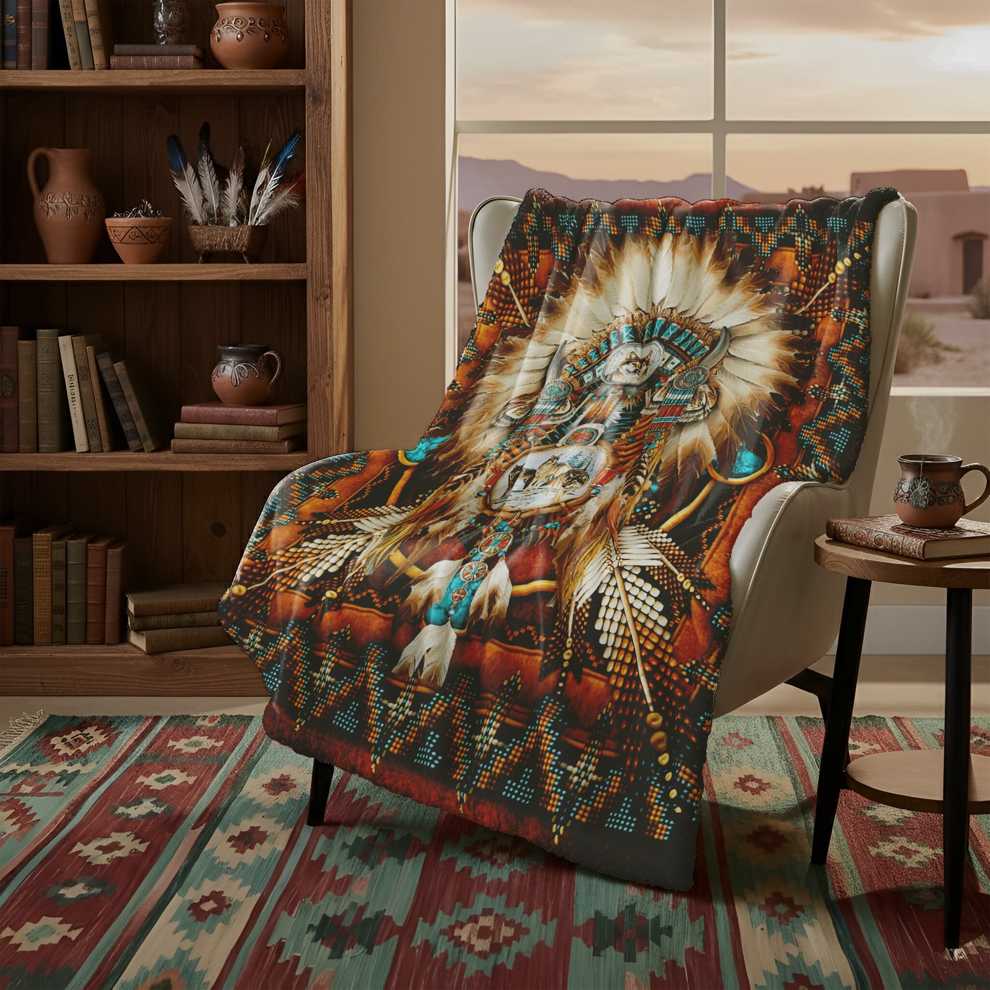 Wolf Spirit Dreamcatcher Native Spirit Art Premium Fleece Blanket