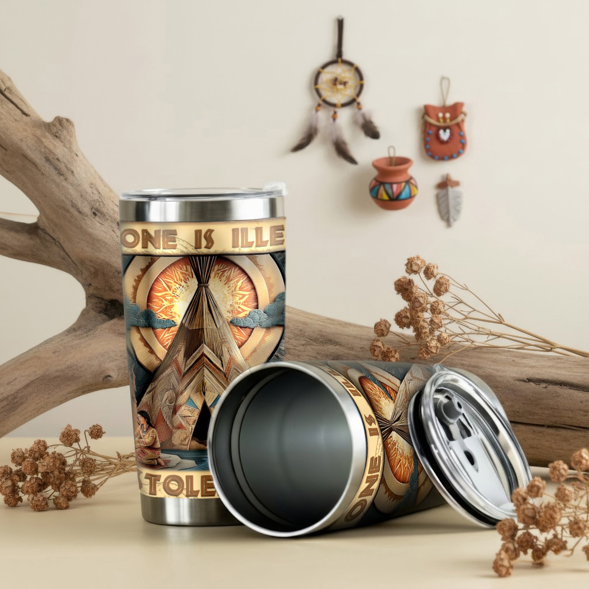 No One Is Illegal on Stolen Land Native American Teepee Tumbler Stainless Steel Drinking Cup