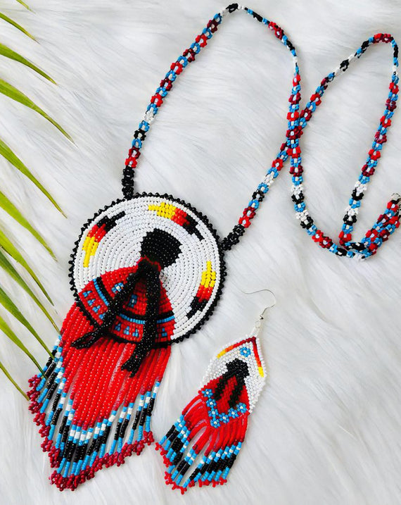 SALE 50% OFF - Combo MMIW Handmade Beaded Necklace And Earrings Unisex With Native American Style