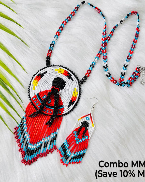 SALE 50% OFF - Combo MMIW Handmade Beaded Necklace And Earrings Unisex With Native American Style (Save 10%)