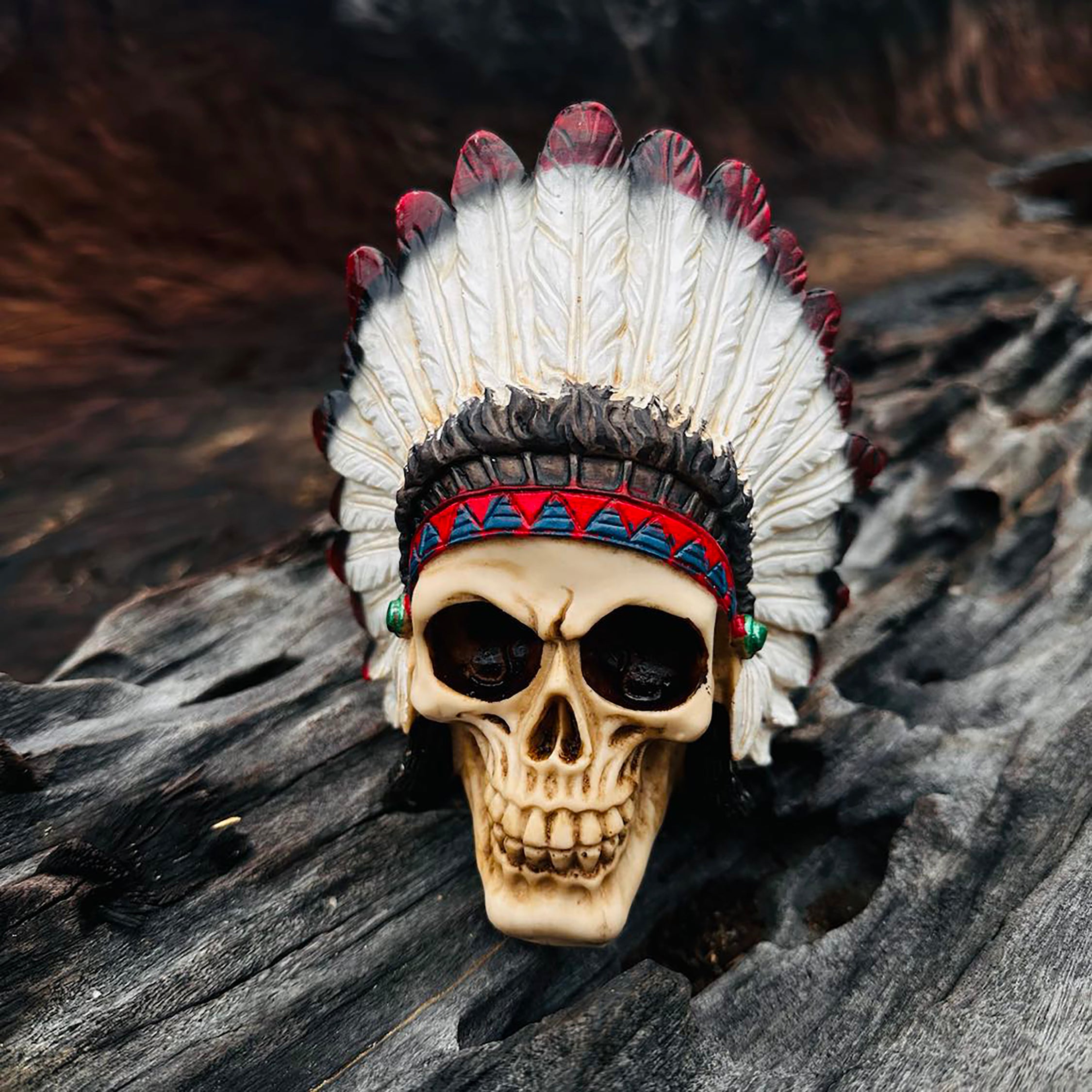 SALE 30% OFF - Chieftain Skull Statue Mohawk Warrior Skull Native