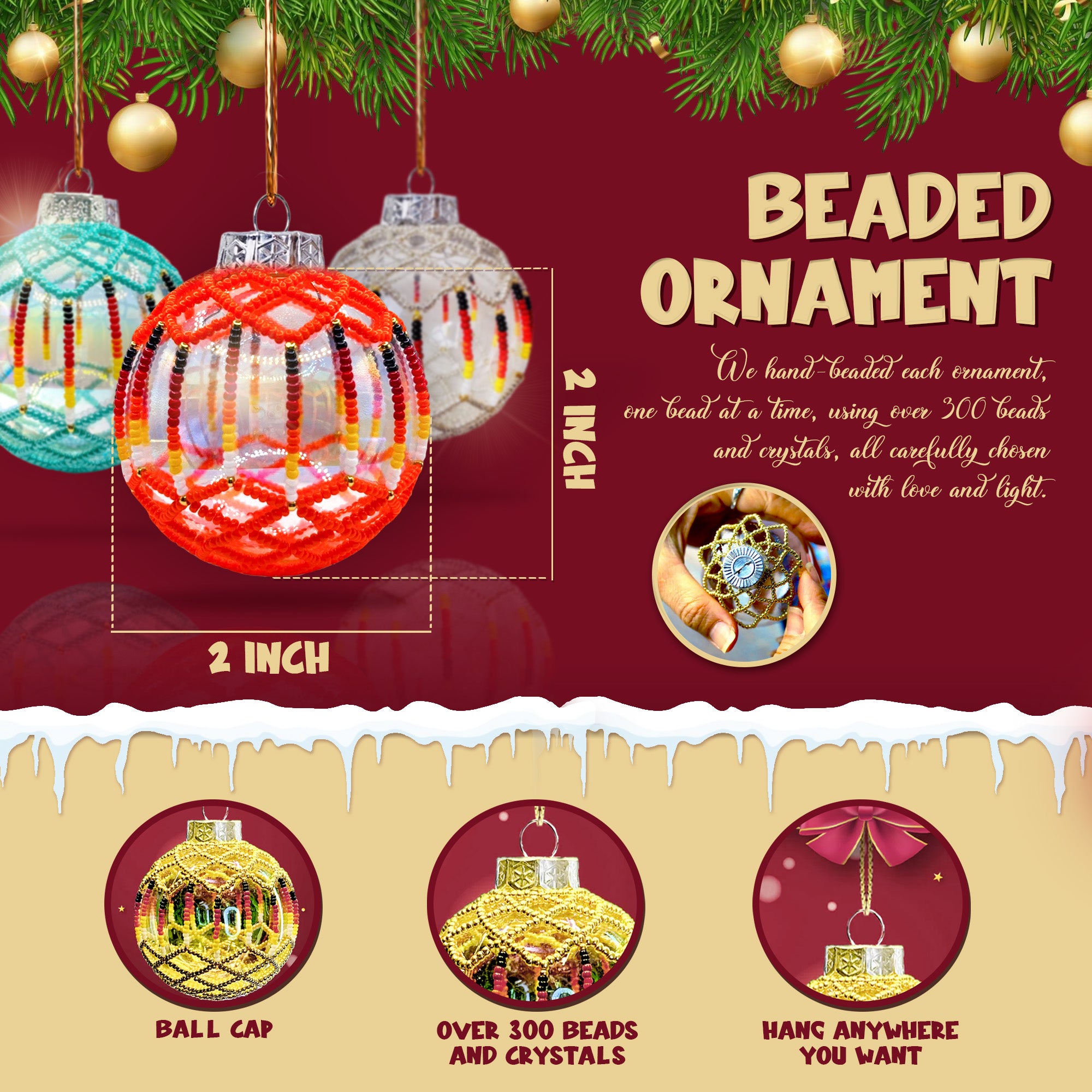 Purple Beaded Handmade Ornament Holiday Decor Gifts