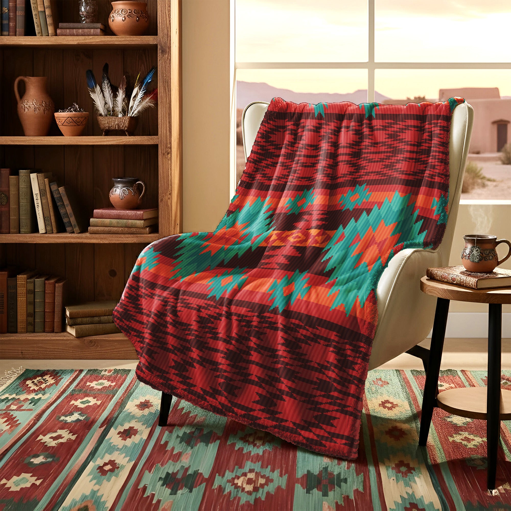 Native American Style Red Pattern Fleece Blanket