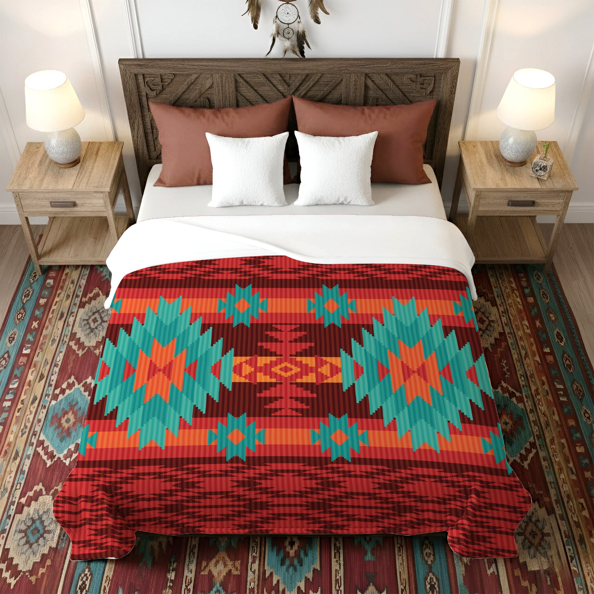 Native American Style Red Pattern Fleece Blanket