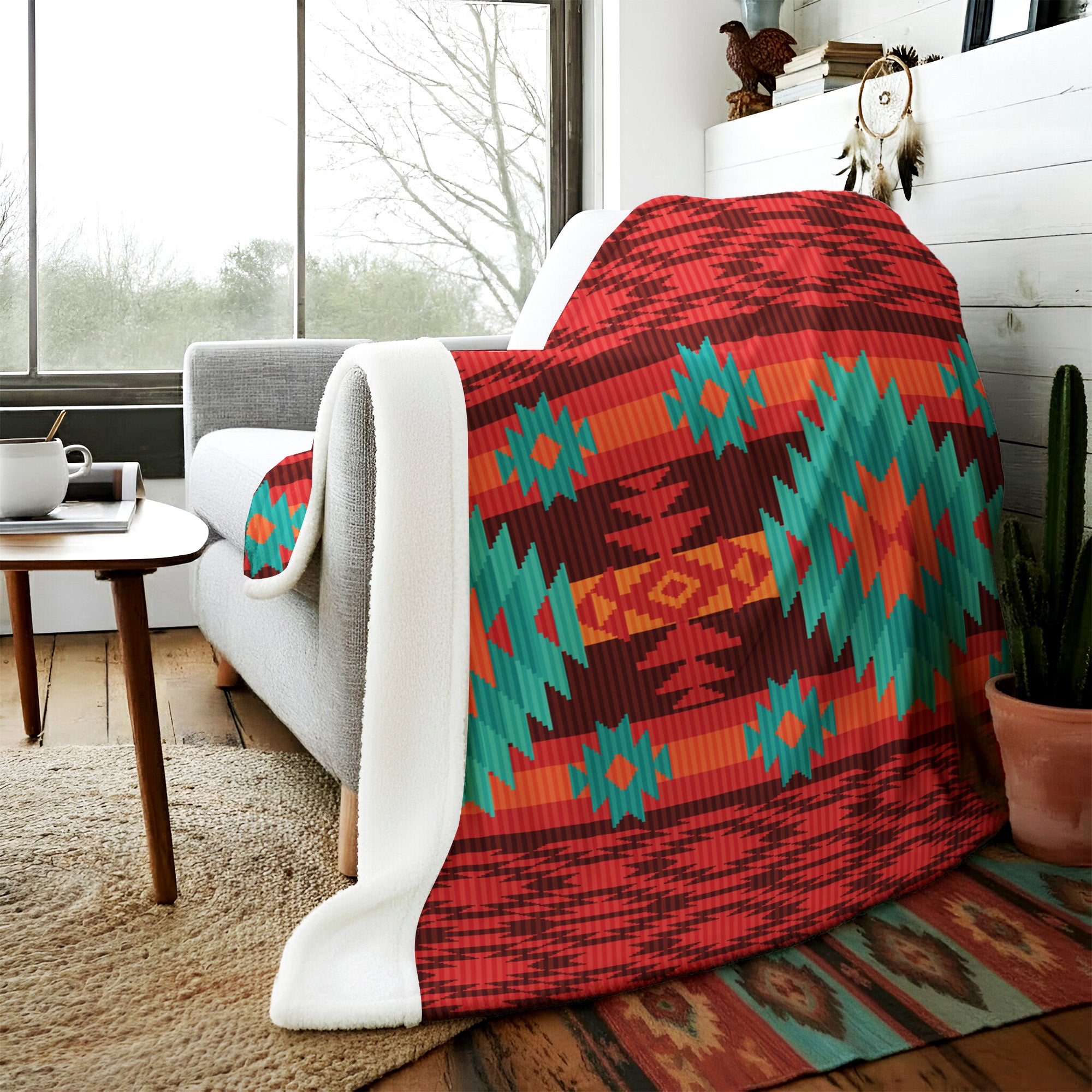 Native American Style Red Pattern Fleece Blanket