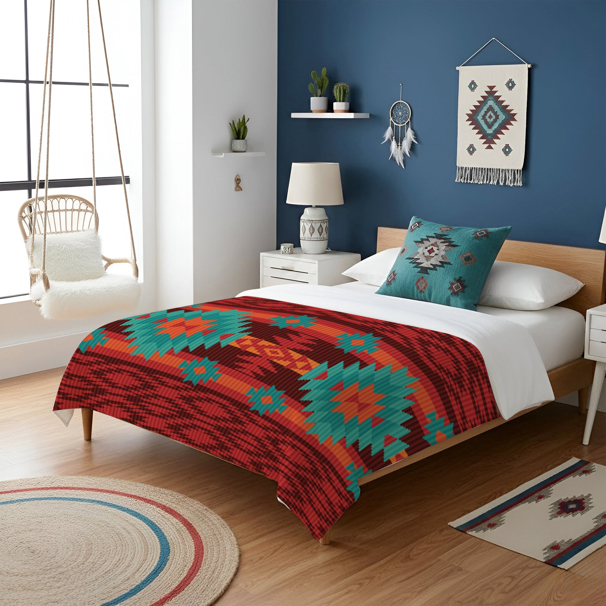 Native American Style Red Pattern Fleece Blanket