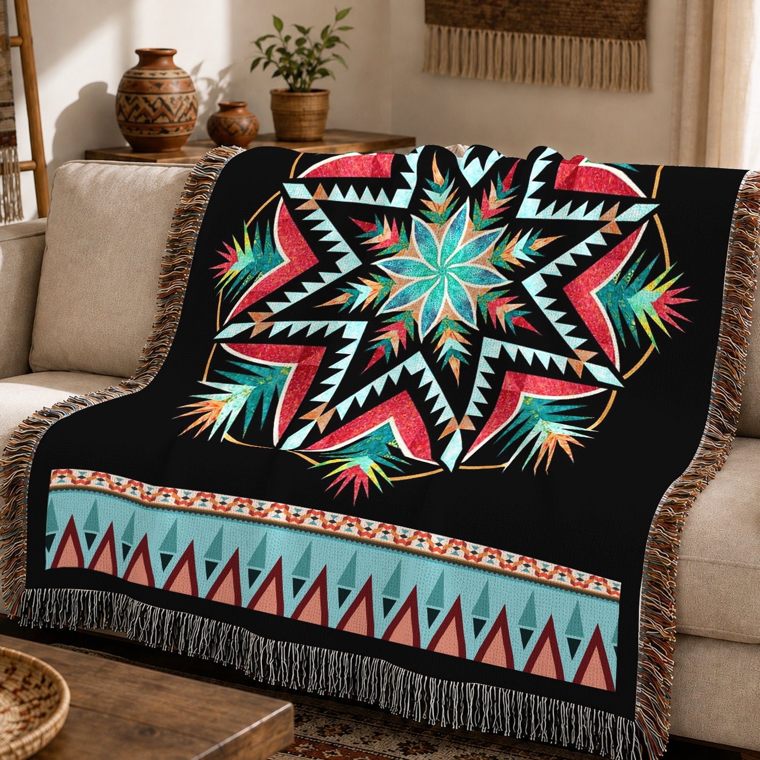 Tribal Pattern Woven Throw Blanket - Southwestern Home Decor