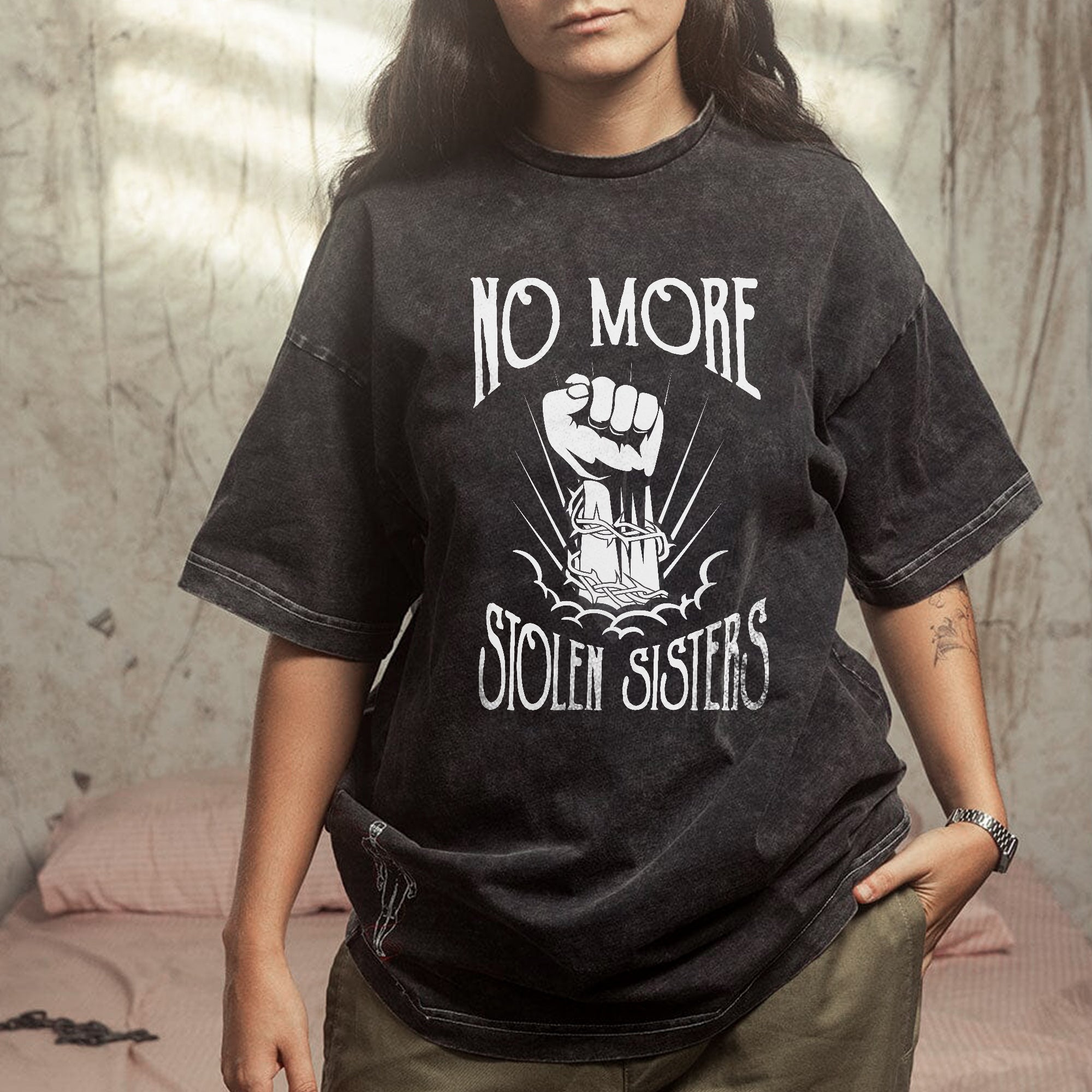 No More Stolen Sisters - Unisex Mineral Washed T-shirt