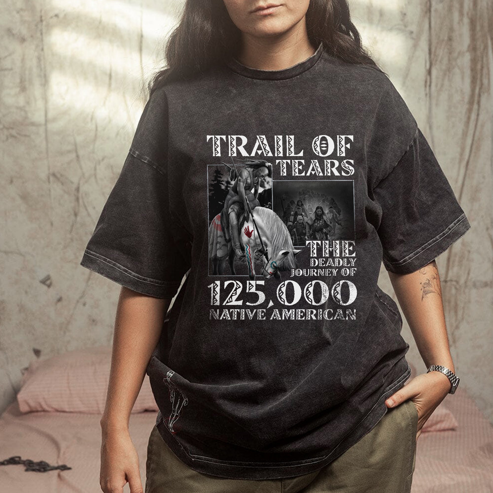 Trail of Tears The Deadly Journey Of 125K Native American Unisex Mineral Washed T-Shirt