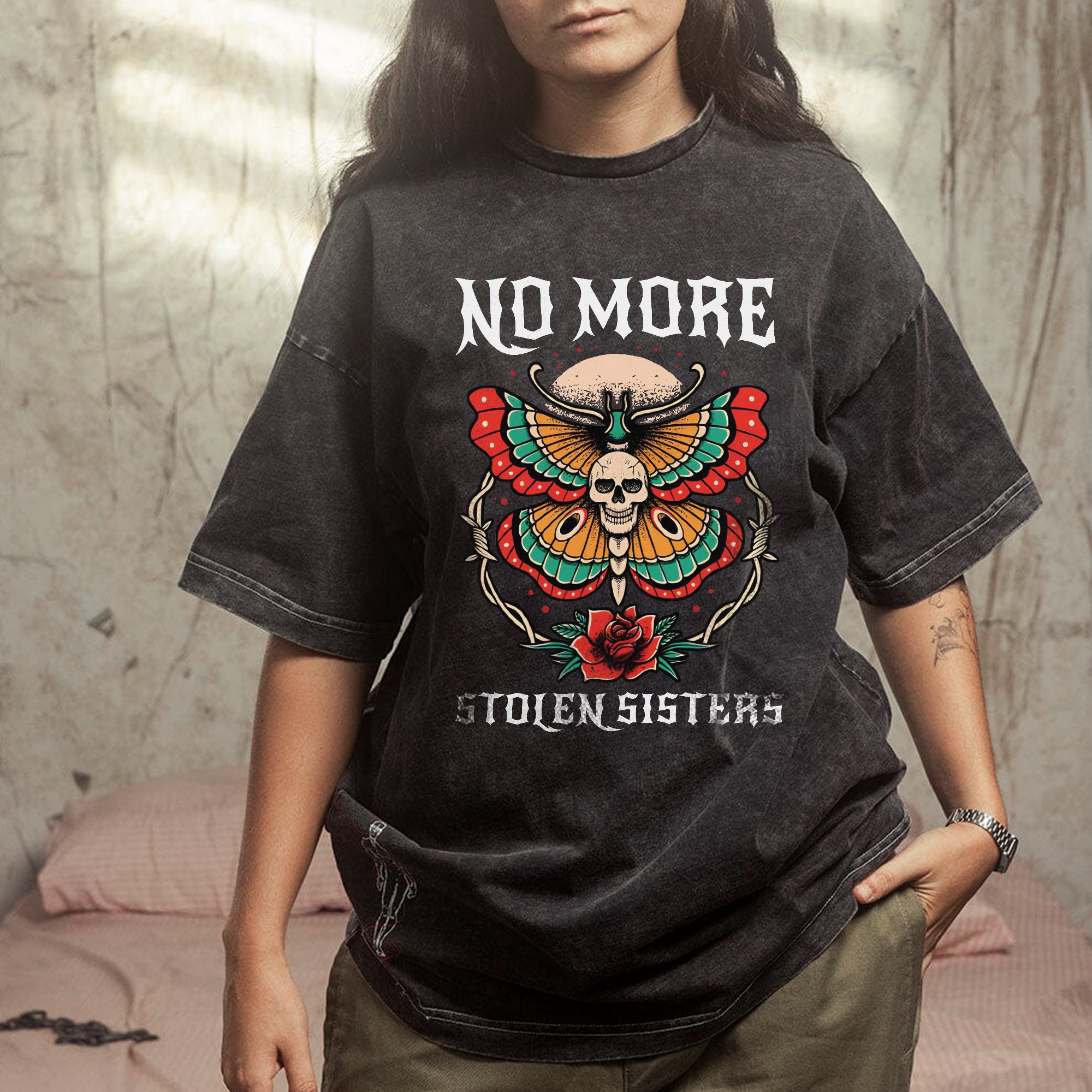 No More Stolen Sisters – Unisex Mineral Washed T-Shirt