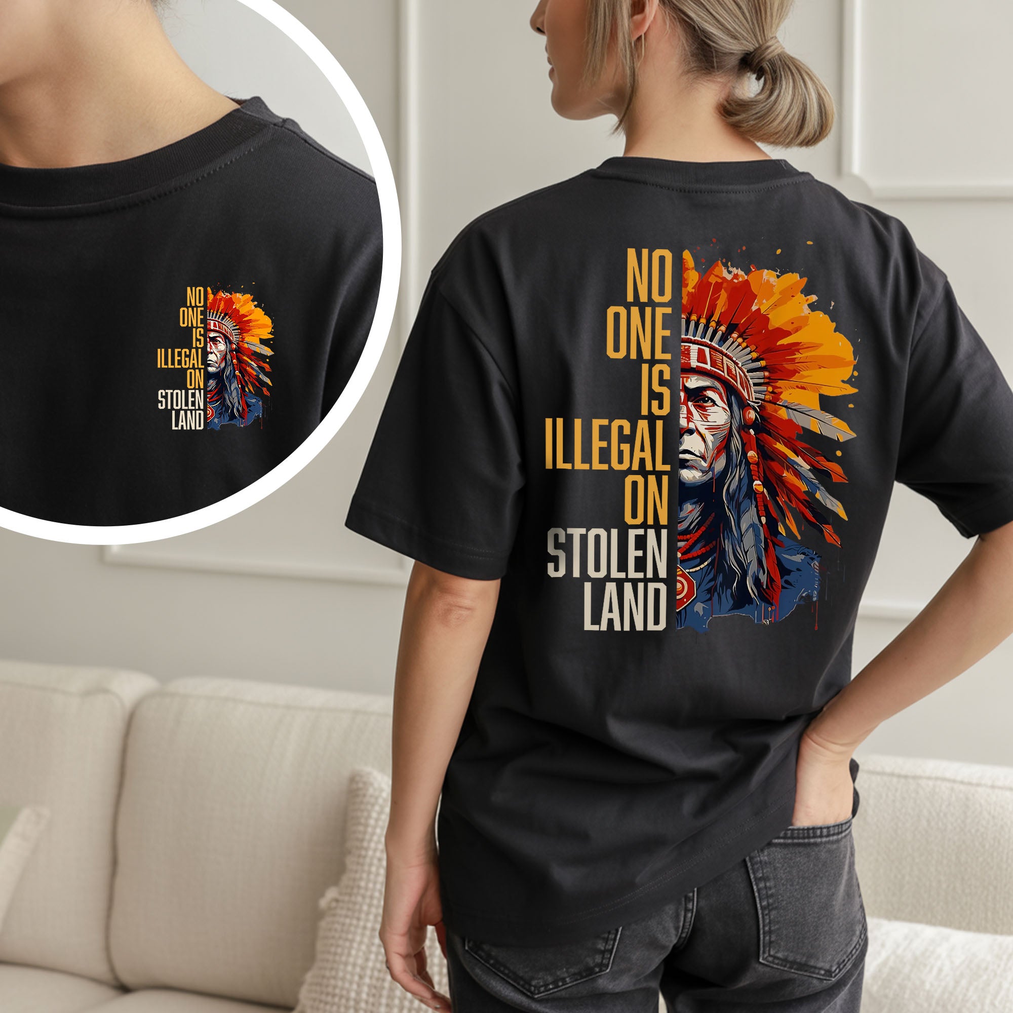 No One Is Illegal On Stolen Land Style 15 - Unisex T-shirt/T-shirt V-Neck/Hoodie/Sweatshirt - Two Sides