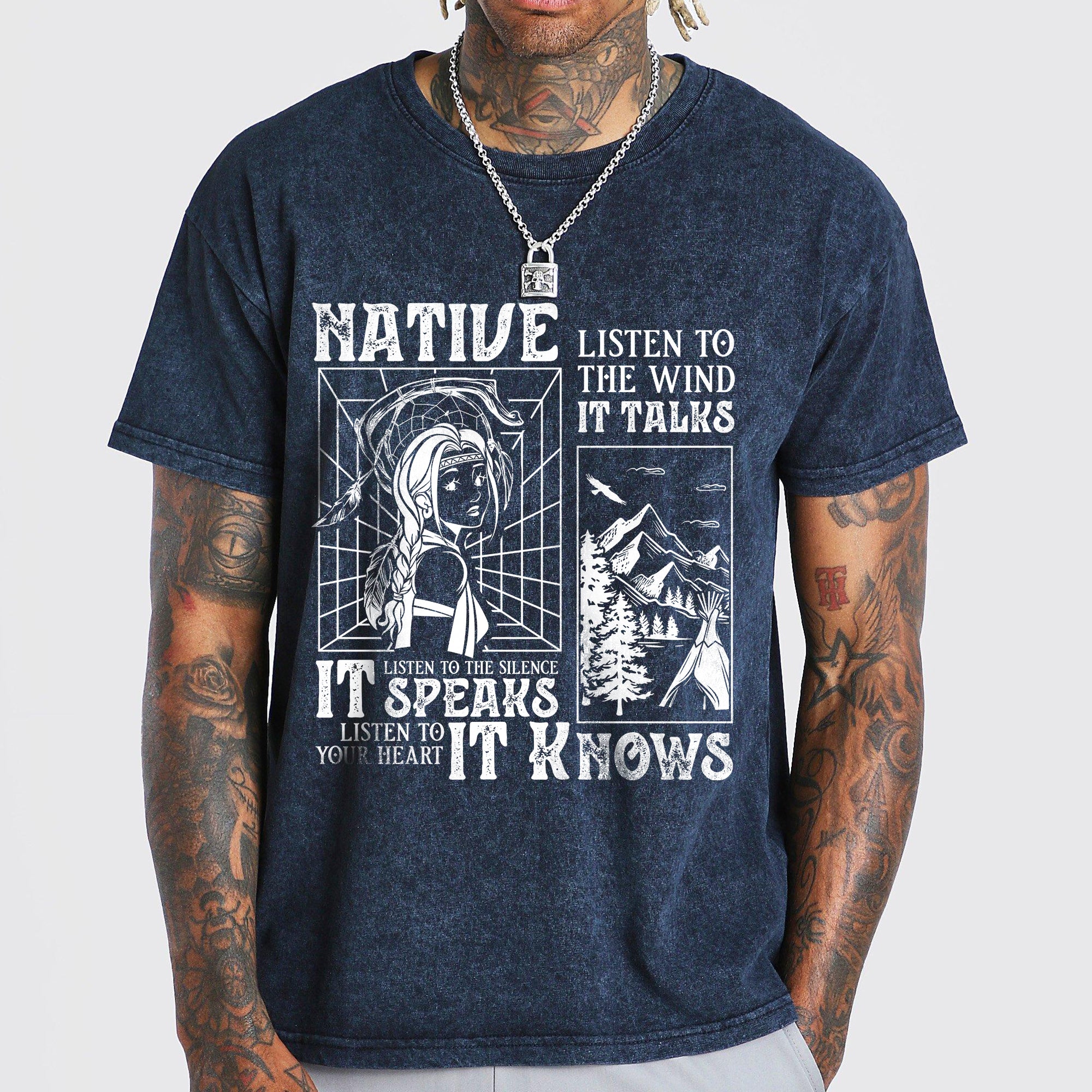 Native Listen To The Wind Listen To Your Heart - Indigenous Women Unisex Mineral Washed T-Shirt