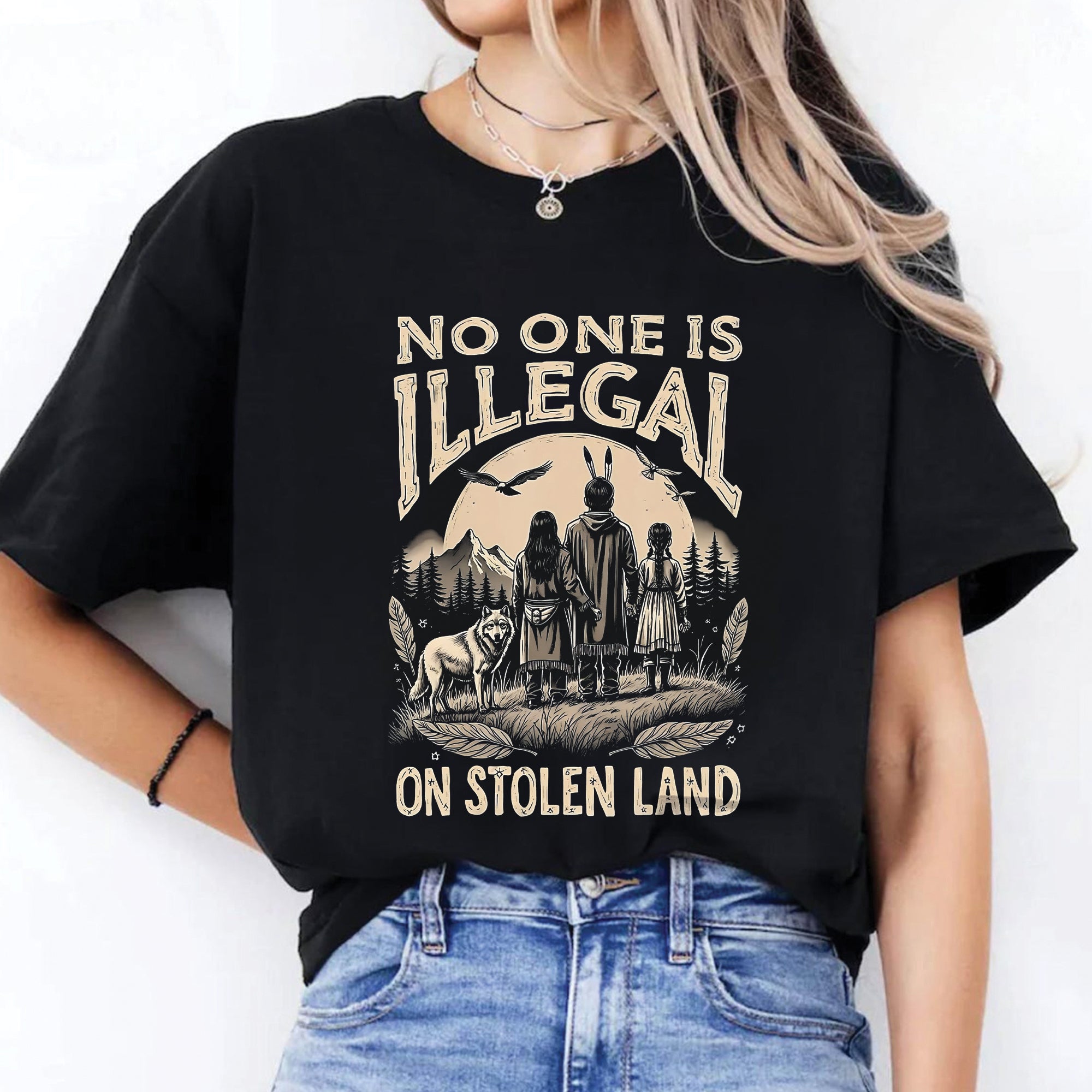 No One Is Illegal On Stolen Land - Unisex T-Shirt/T-Shirt V-Neck/Hoodie/Sweatshirt N56 Style 2