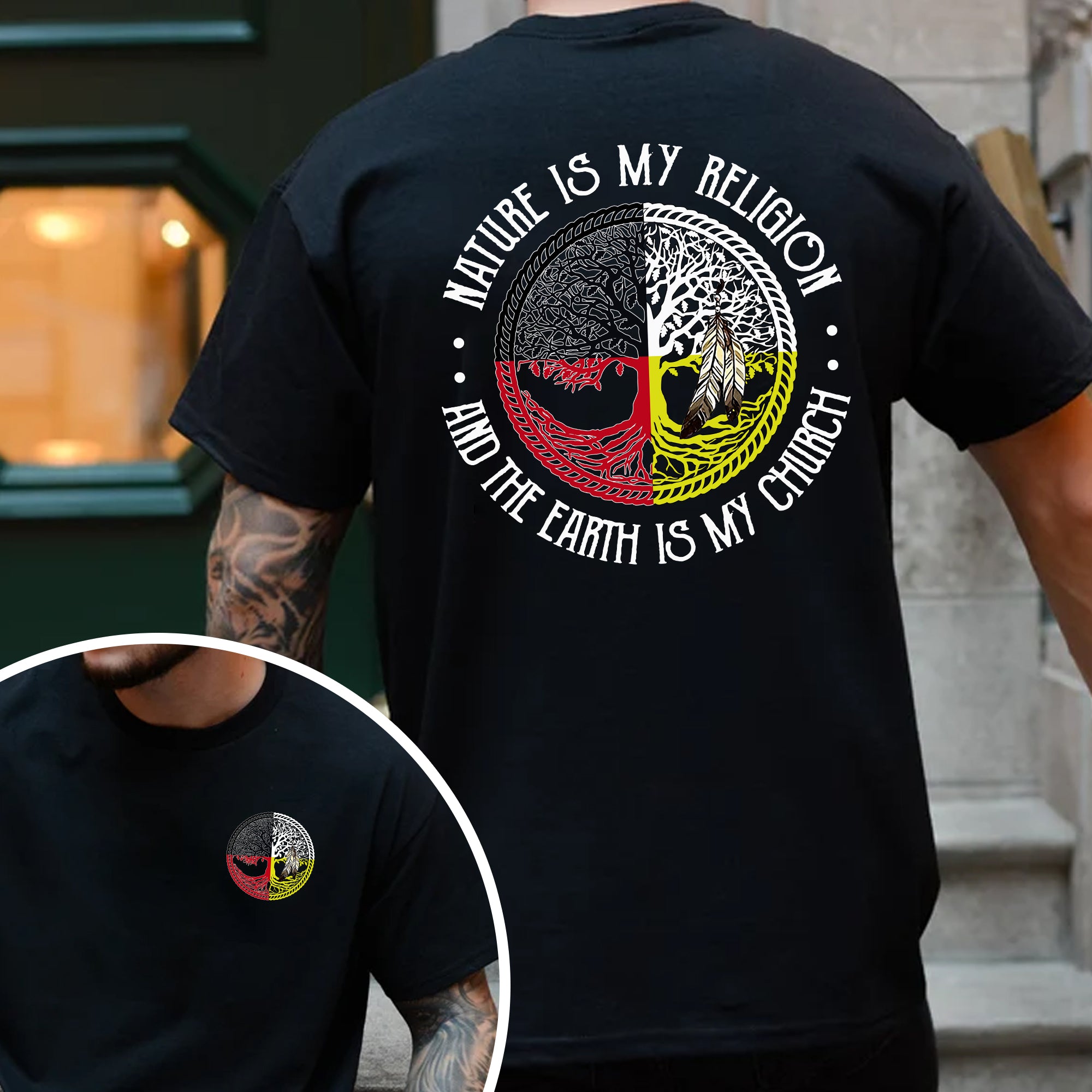 [Two Sides] Nature Is My Religion Four Directions Sacred Circle - Unisex T-Shirt/T-Shirt V-Neck/Hoodie/Sweatshirt - Two Sides