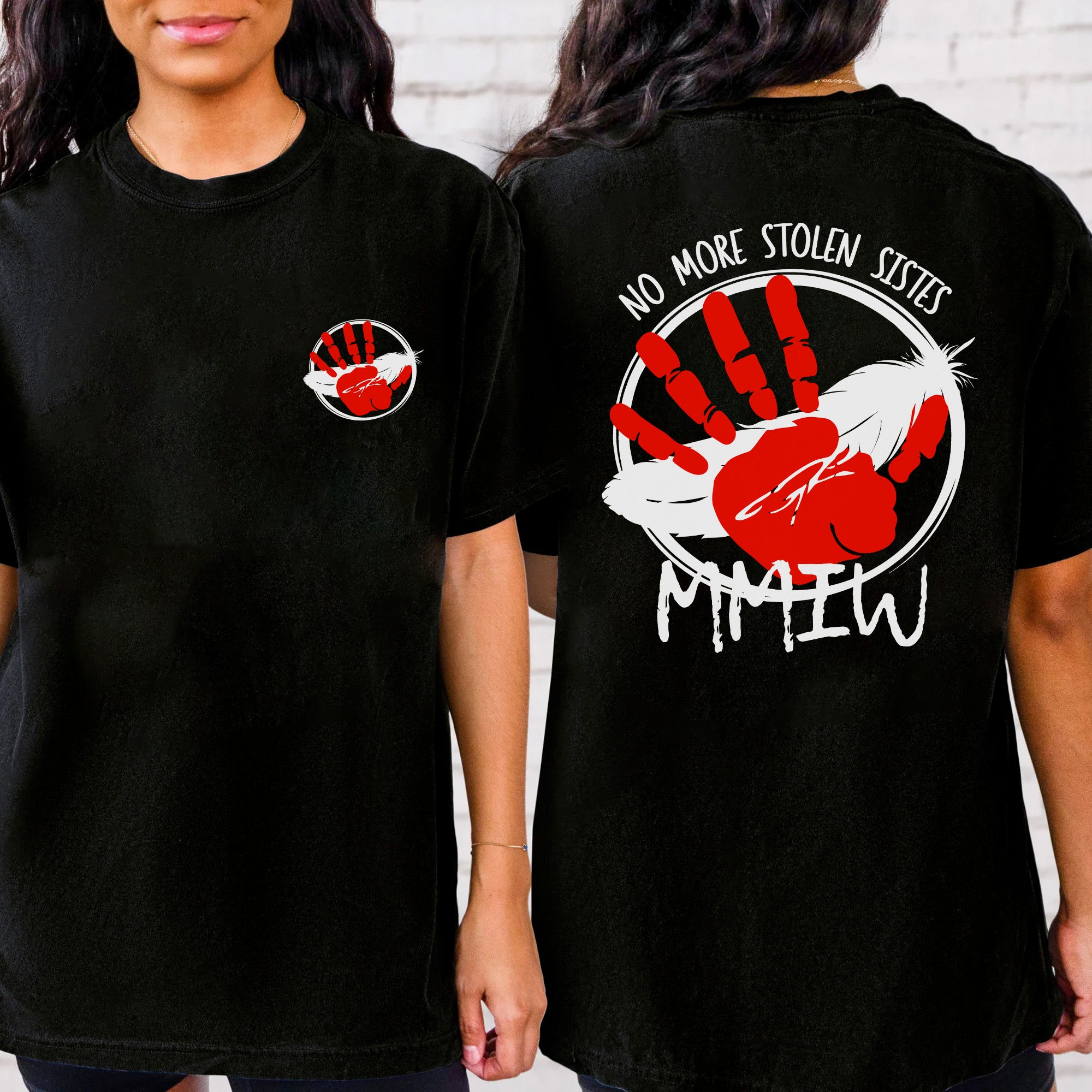 No More Stolen Sisters MMIW Native Women Awareness Unisex T-shirt/T-shirt V-Neck/Hoodie/Sweatshirt-Two Sides