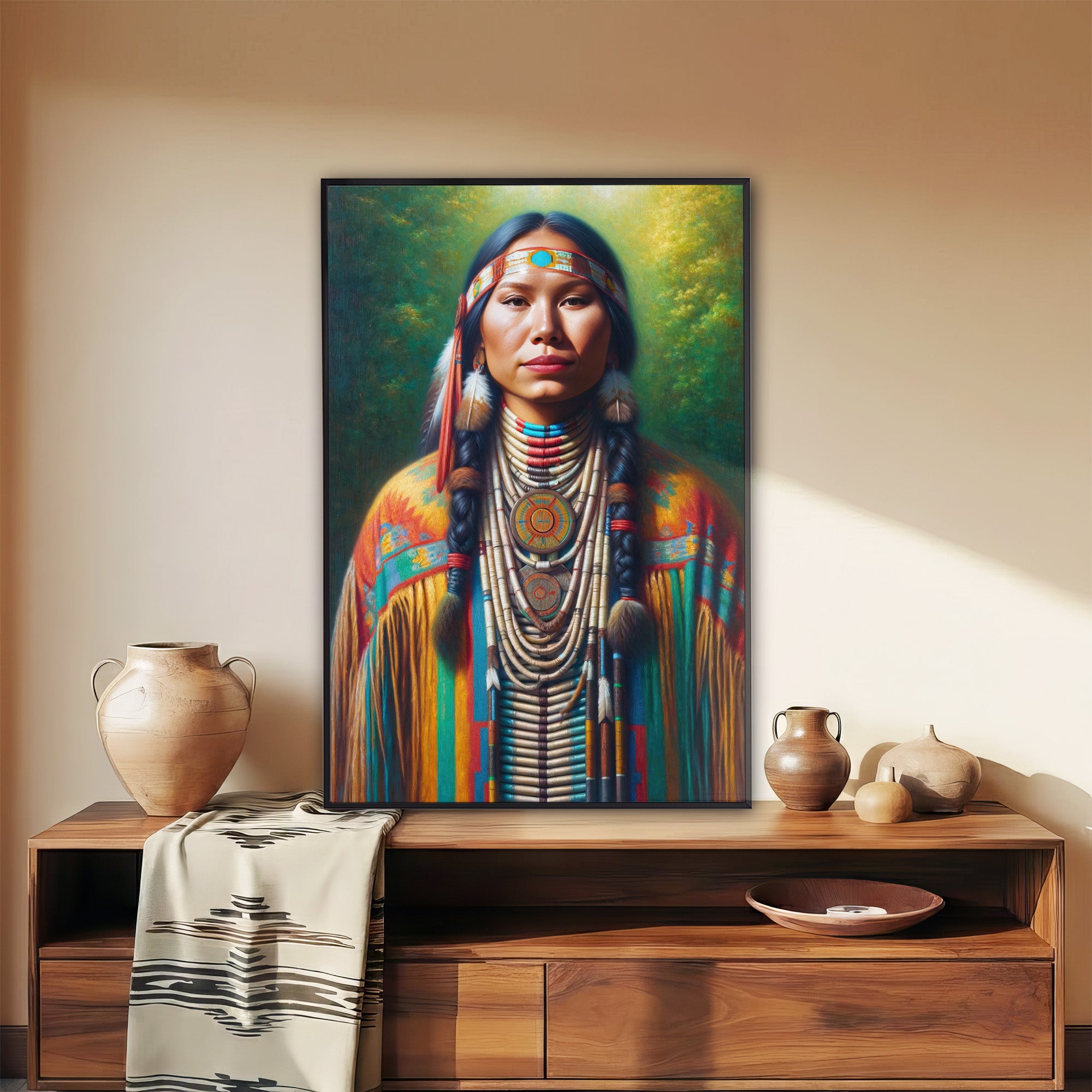 Custom Native American Women Portrait Photo Canvas Art Gift Home Decor