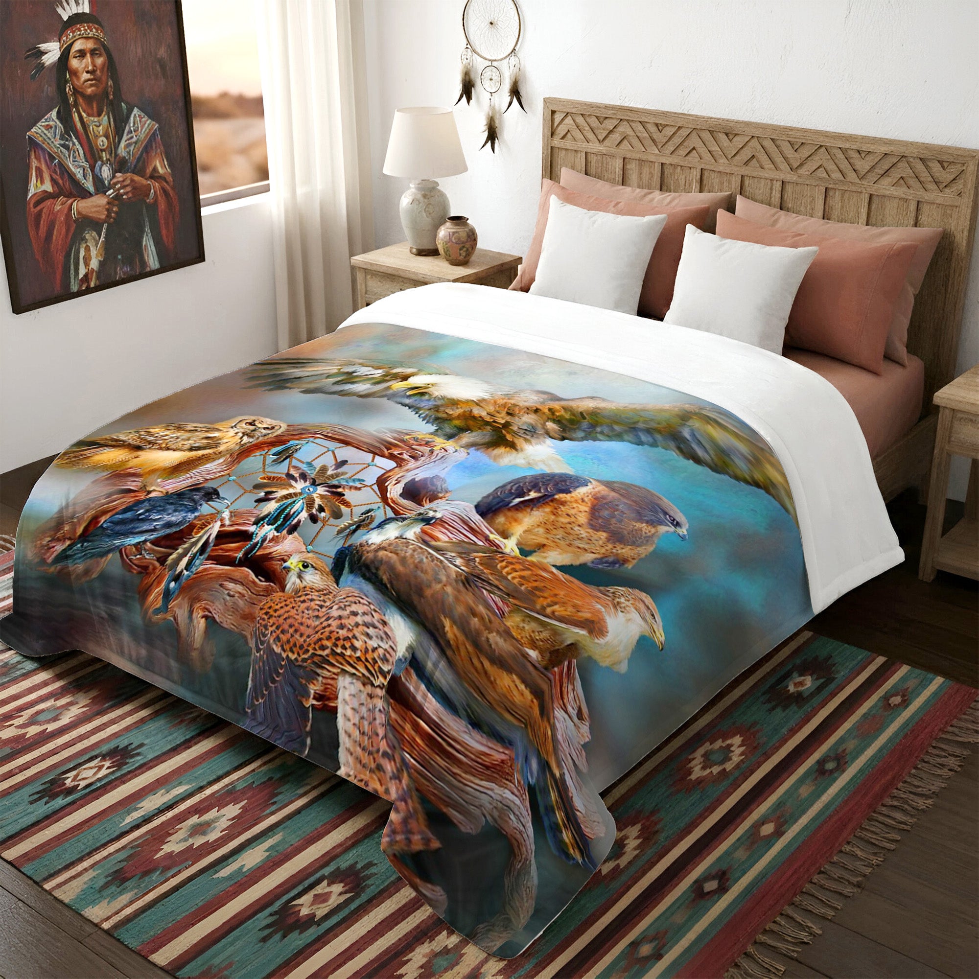 Native American Spirit Birds Soft And Warm Premium Fleece Blanket