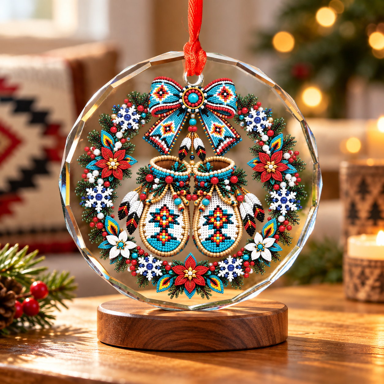 Native Beaded Moccasins Glass Ornament – Indigenous Art Decor