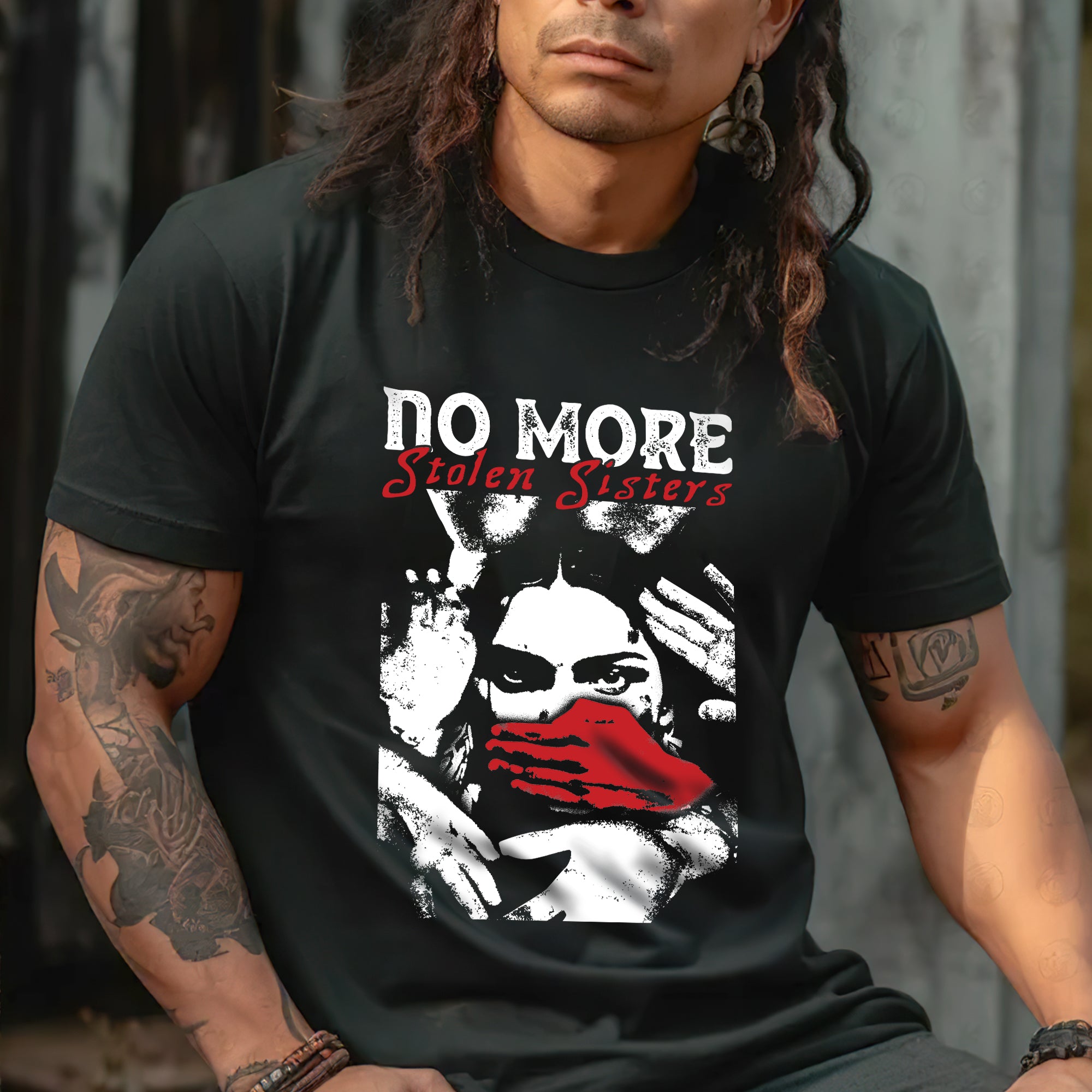 No More Stolen Sisters Red Hand - MMIW Unisex T-Shirt/T-Shirt V-Neck/Hoodie/Sweatshirt One Side