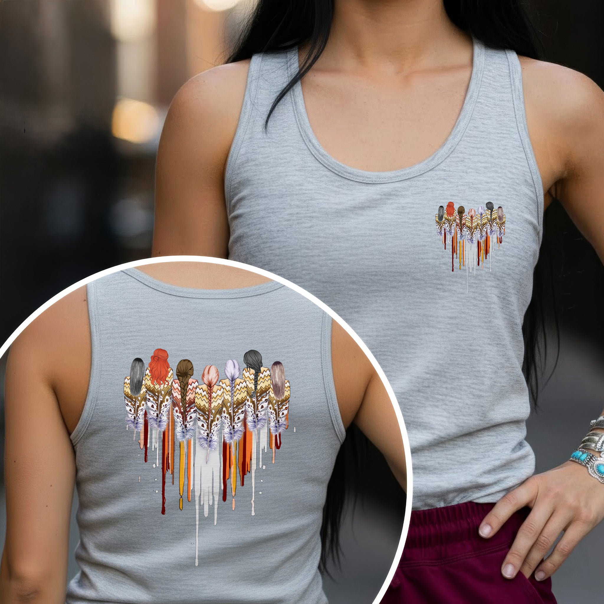 [Two Sides] Native American Feather Heart Indigenous Women Unisex Tank Top/Long Sleeve/Hoodie Zip