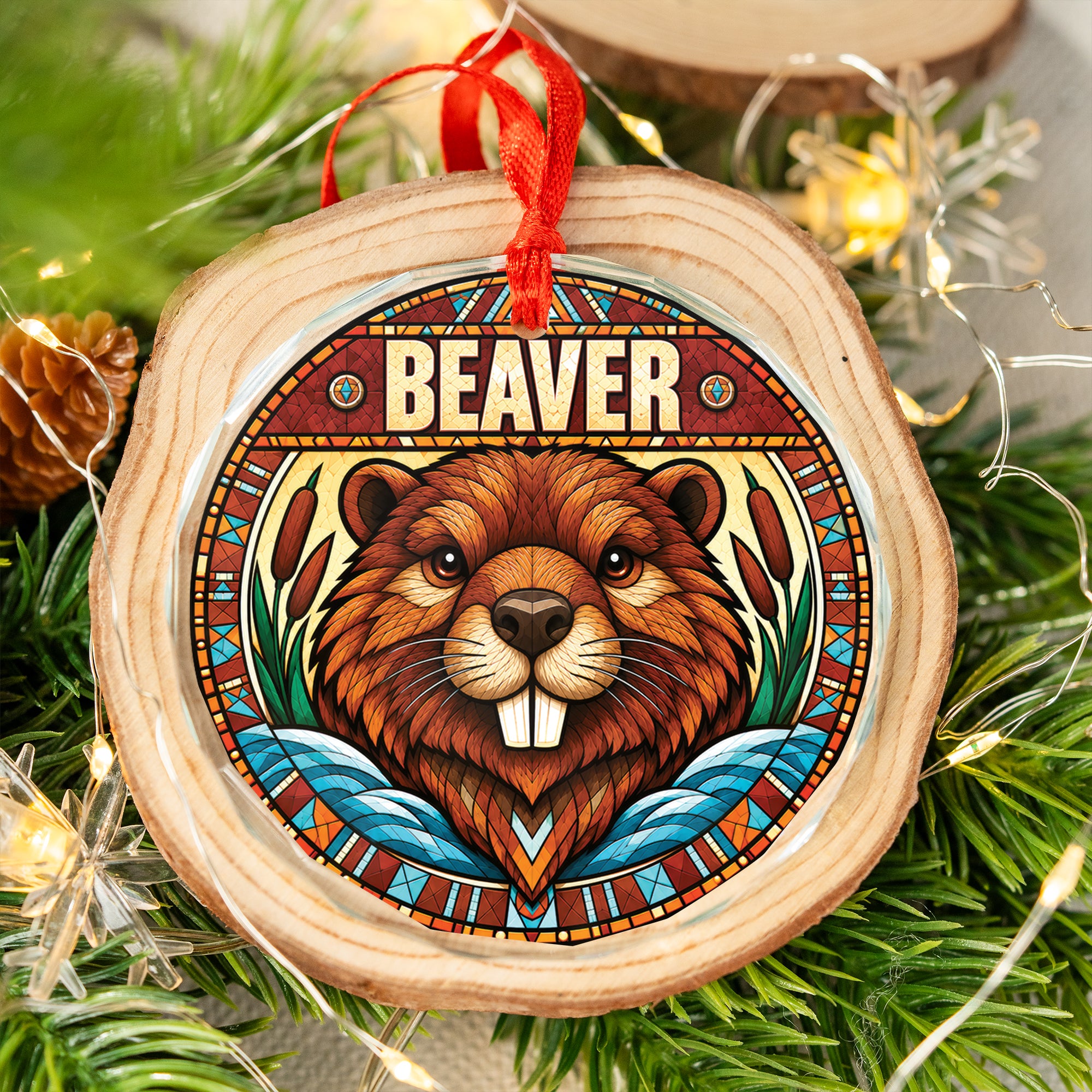 Beaver Spirit Native Tribal Glass Ornament – Indigenous Art Decor