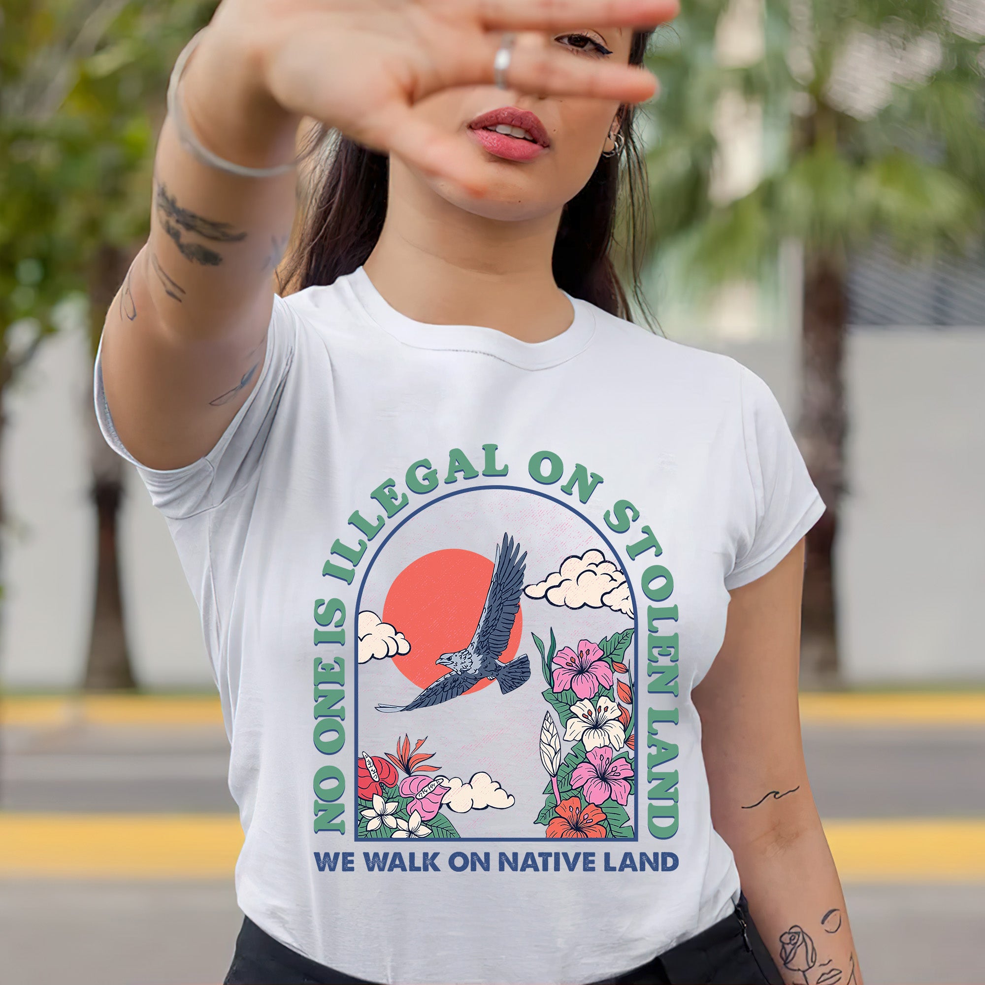 No One Is Illegal On Stolen Land. We Walk On Native Land Style 5 - One Sides Unisex T-Shirt/T-Shirt V-Neck/Hoodie/Sweatshirt