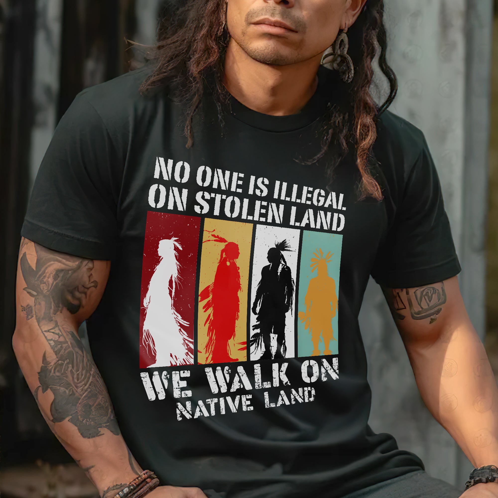 No One Is Illegal On Stolen Land. We Walk On Native Land Style 8 - One Sides Unisex T-Shirt/T-Shirt V-Neck/Hoodie/Sweatshirt