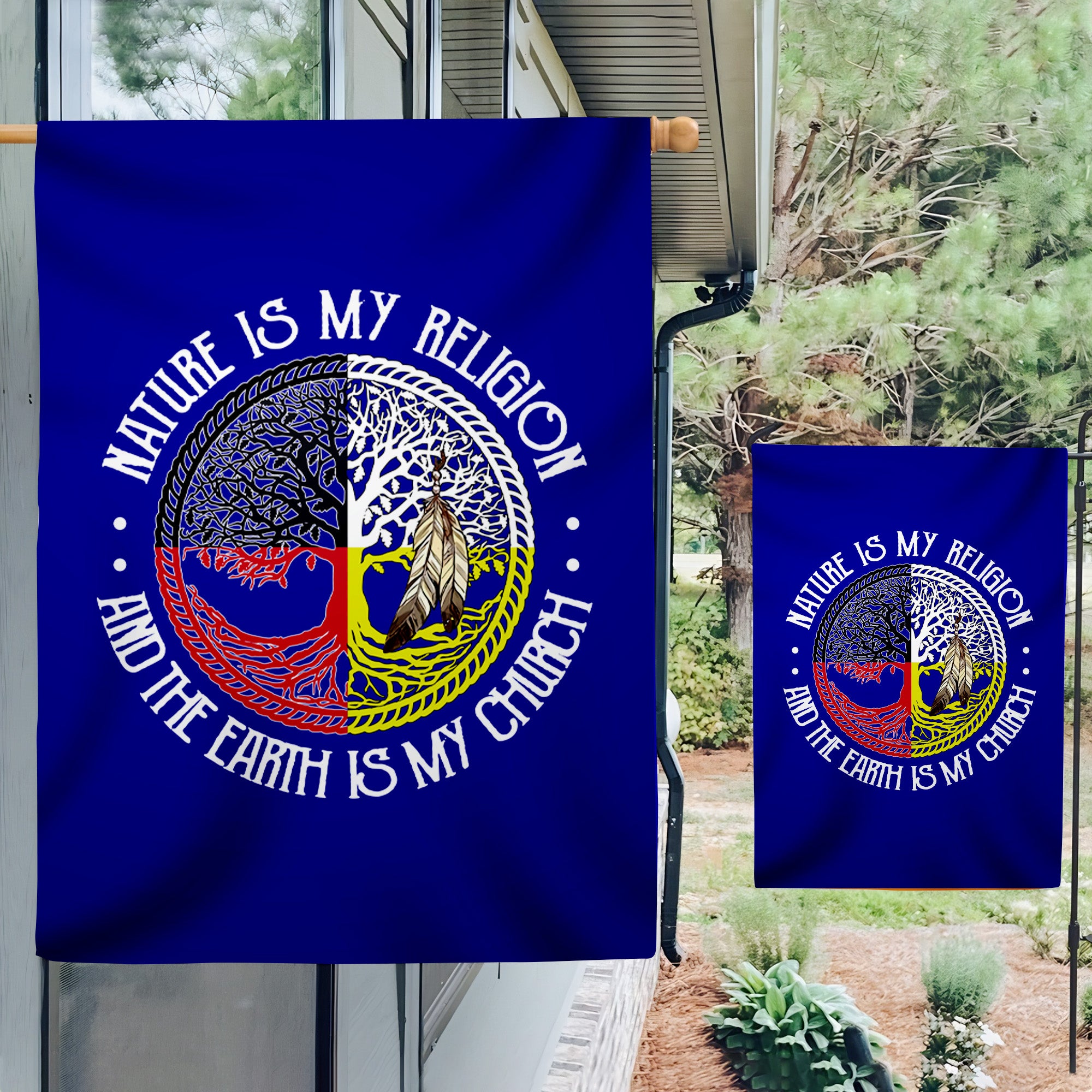 Nature Is My Religion - Native American Flag Garden House Yard for Decor Outdoor