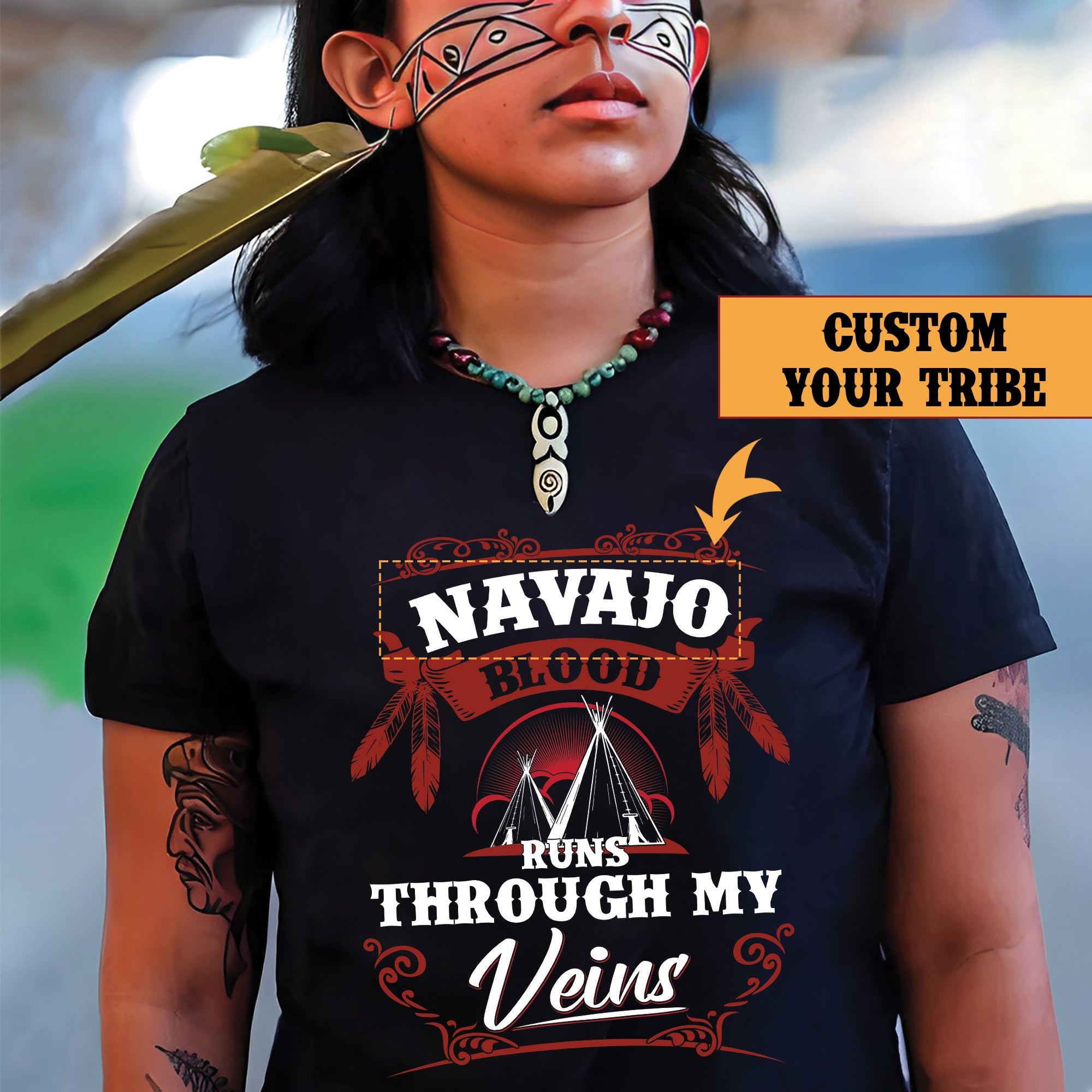 Native Blood Runs Through My Veins Unisex T-Shirt/T-Shirt V-Neck/Hoodie/Sweatshirt (Custom Tribe)