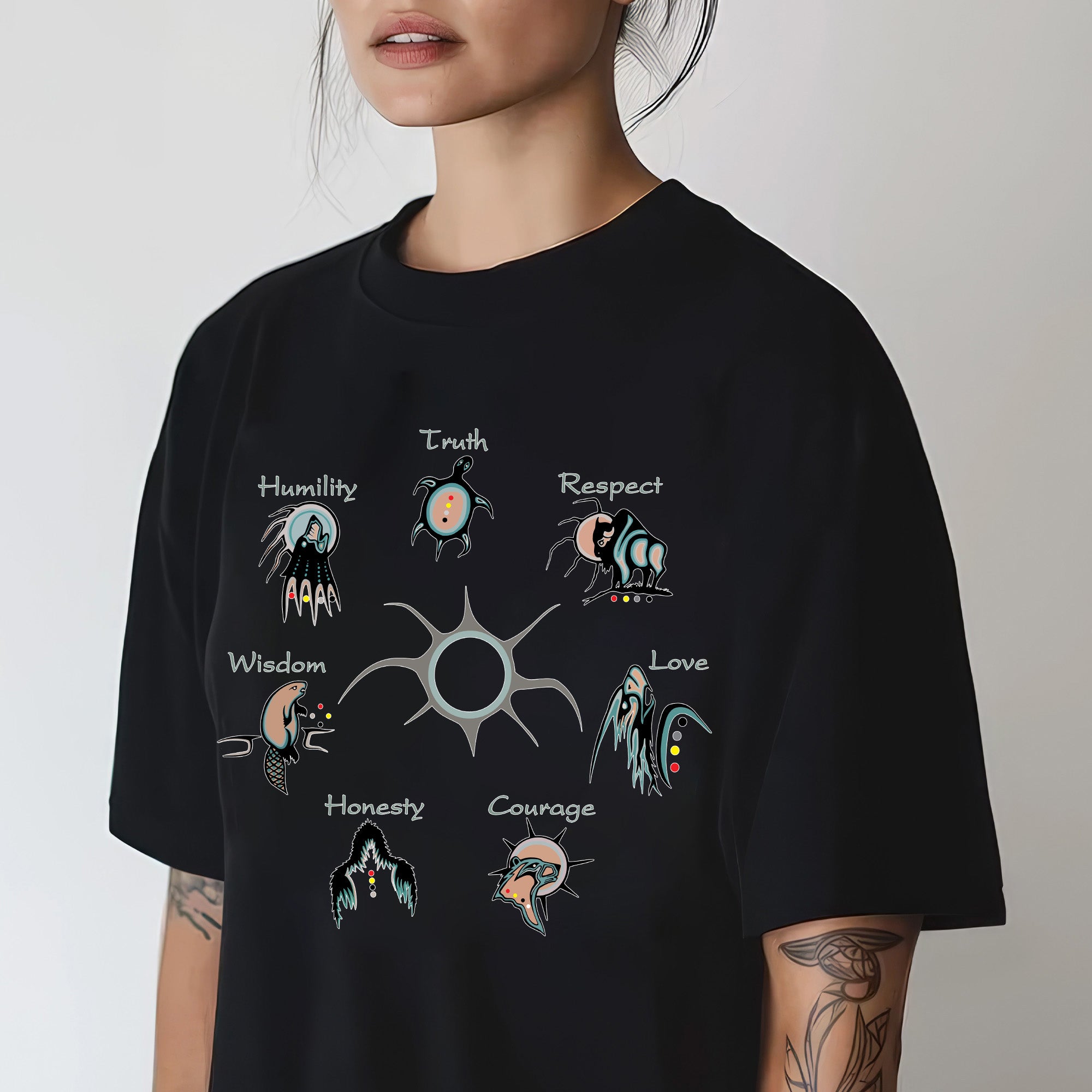 The Seven Sacred Laws Native American Indigenous Culture Unisex Two Sides T-shirt/T-shirt V-Neck/Hoodie/Sweatshirt
